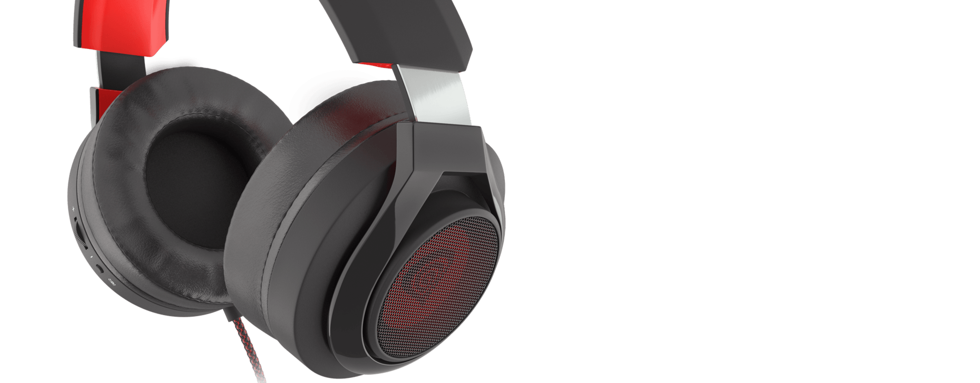 Black and red Genesis Radon 610 gaming headphones with 7.1 surround sound and a microphone