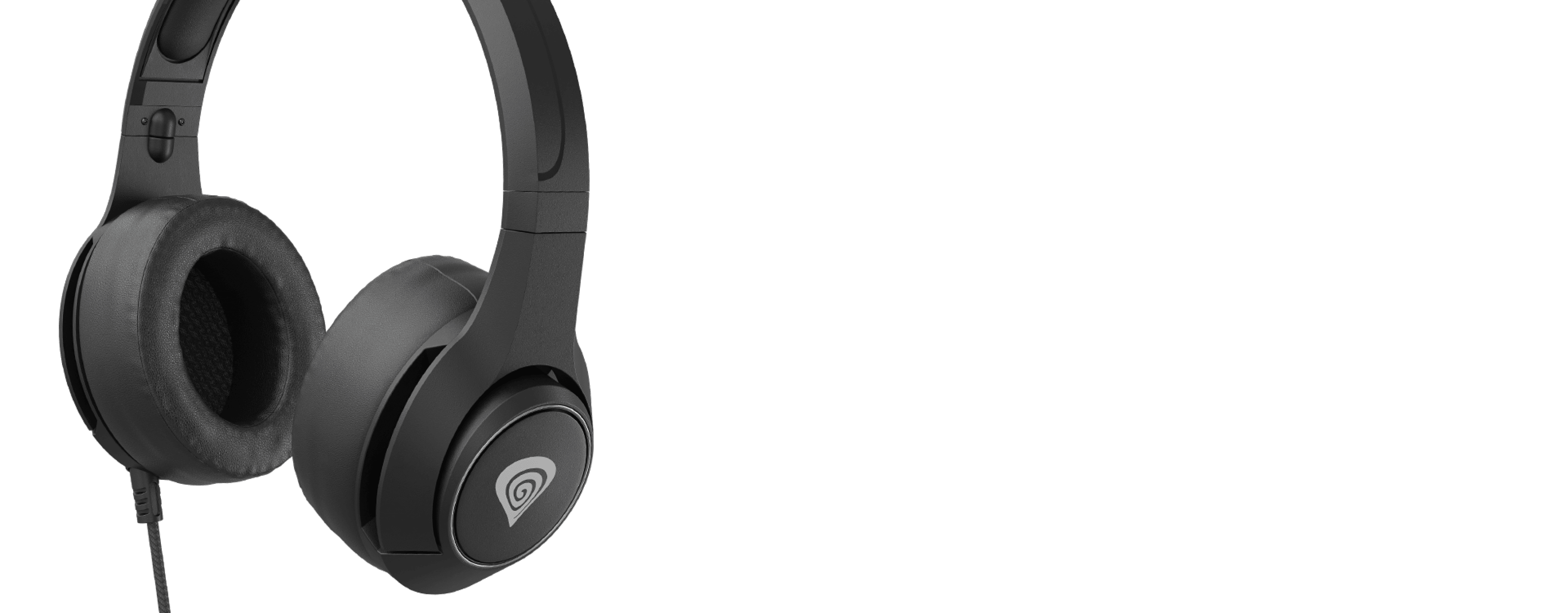 Black Genesis Argon 600 over-ear headphones with a microphone and adapter, featuring padded ear cups