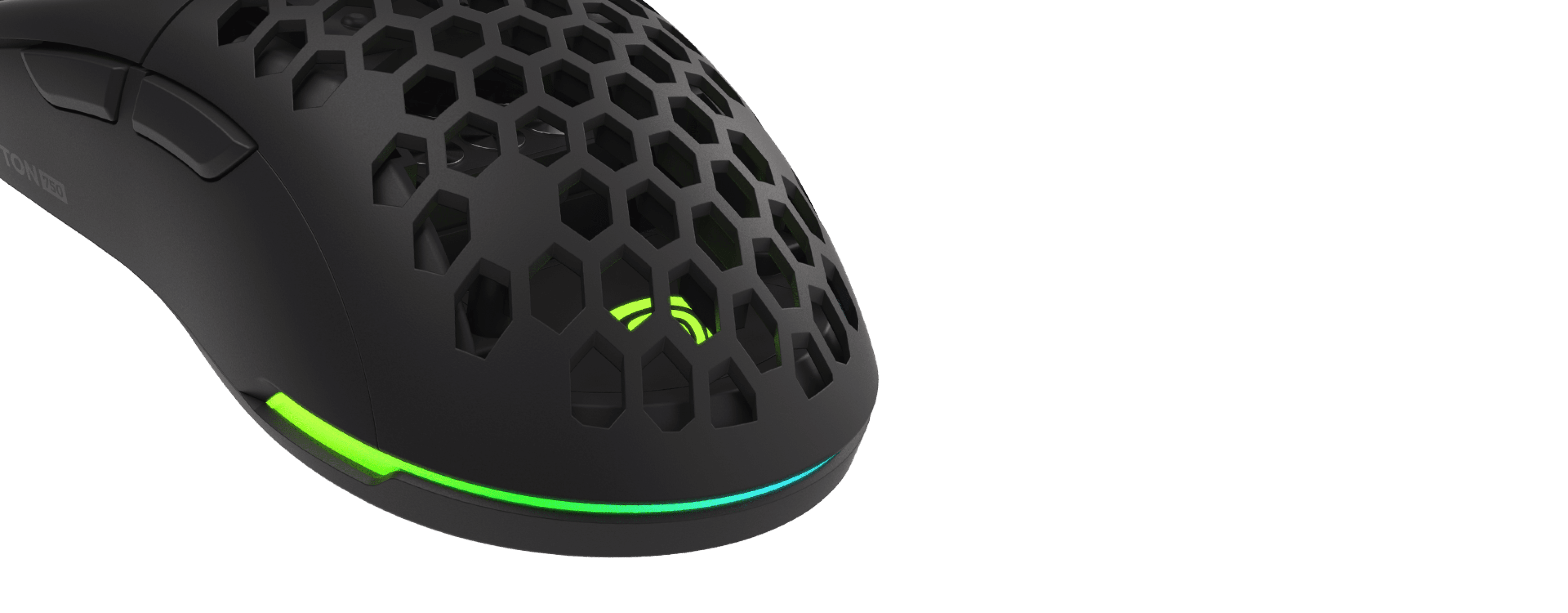 Black gaming mouse with a honeycomb design, RGB lighting, and adjustable DPI up to 8000. Ideal for gamers