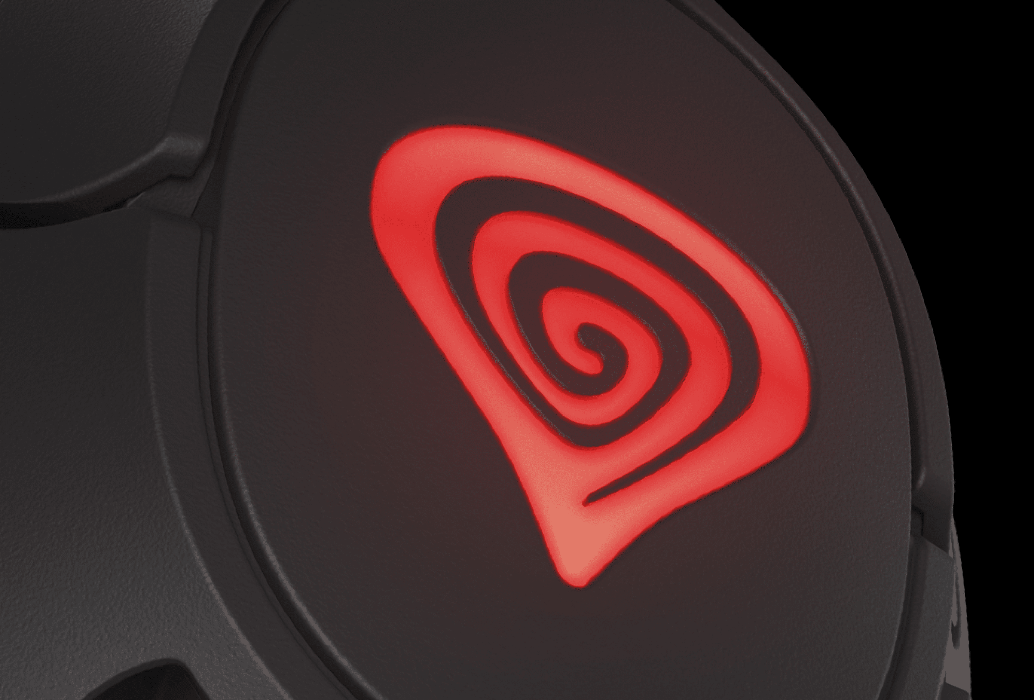 Close-up of the black Genesis Radon 800 headset with a red illuminated logo
