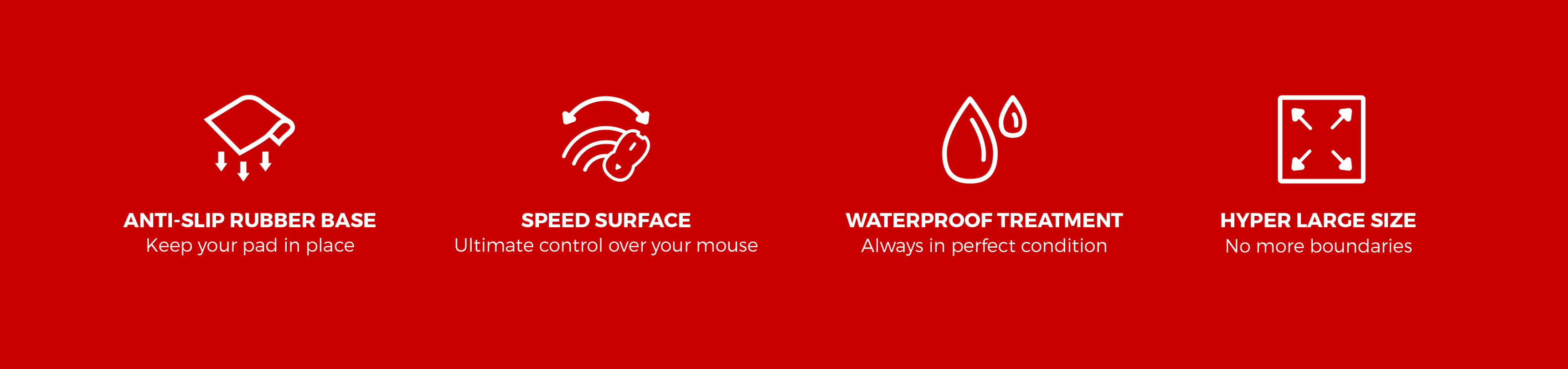 Mouse pad features an anti-slip base, smooth surface, waterproof treatment, and large size