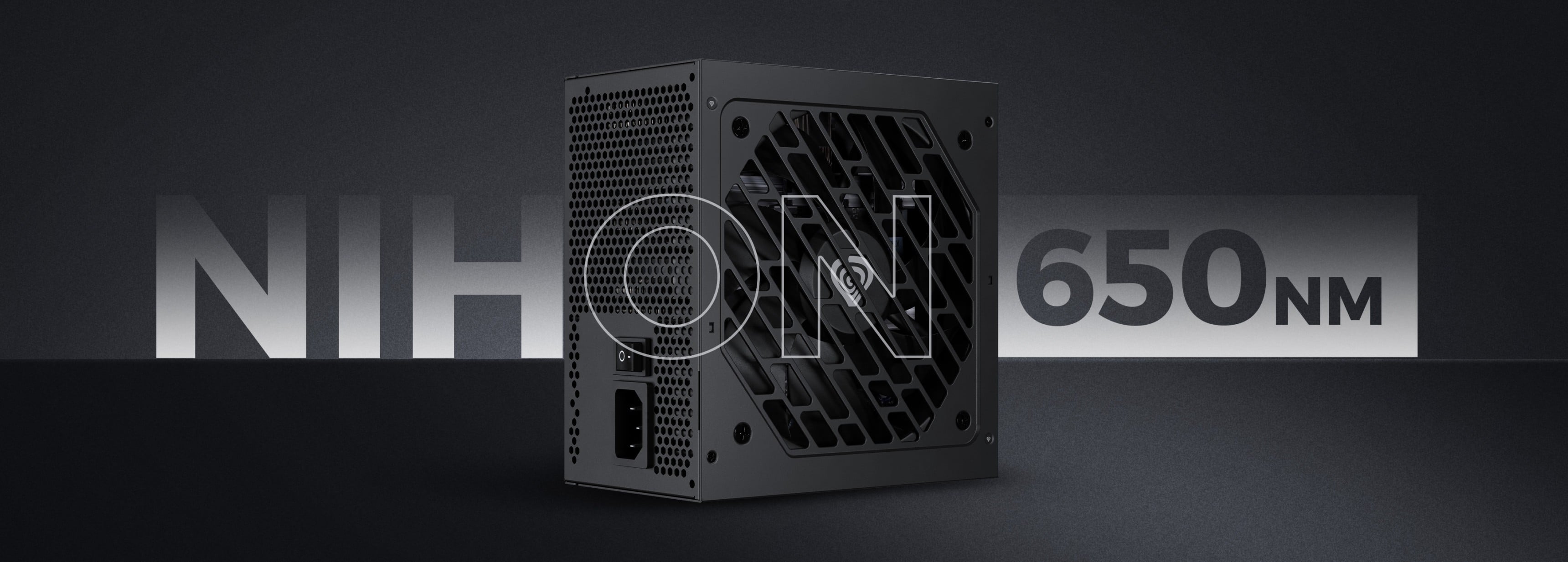 Power supply unit with a black design and a mesh side for airflow and cooling.