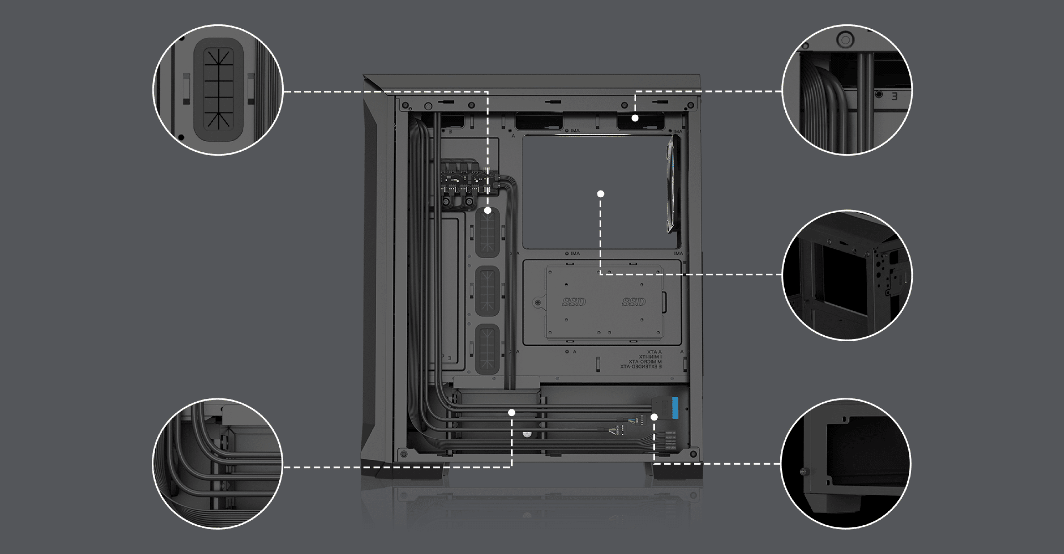 Black Genesis Irid 505 ARGB V2 MIDI tower case with transparent side panel and highlighted interior features