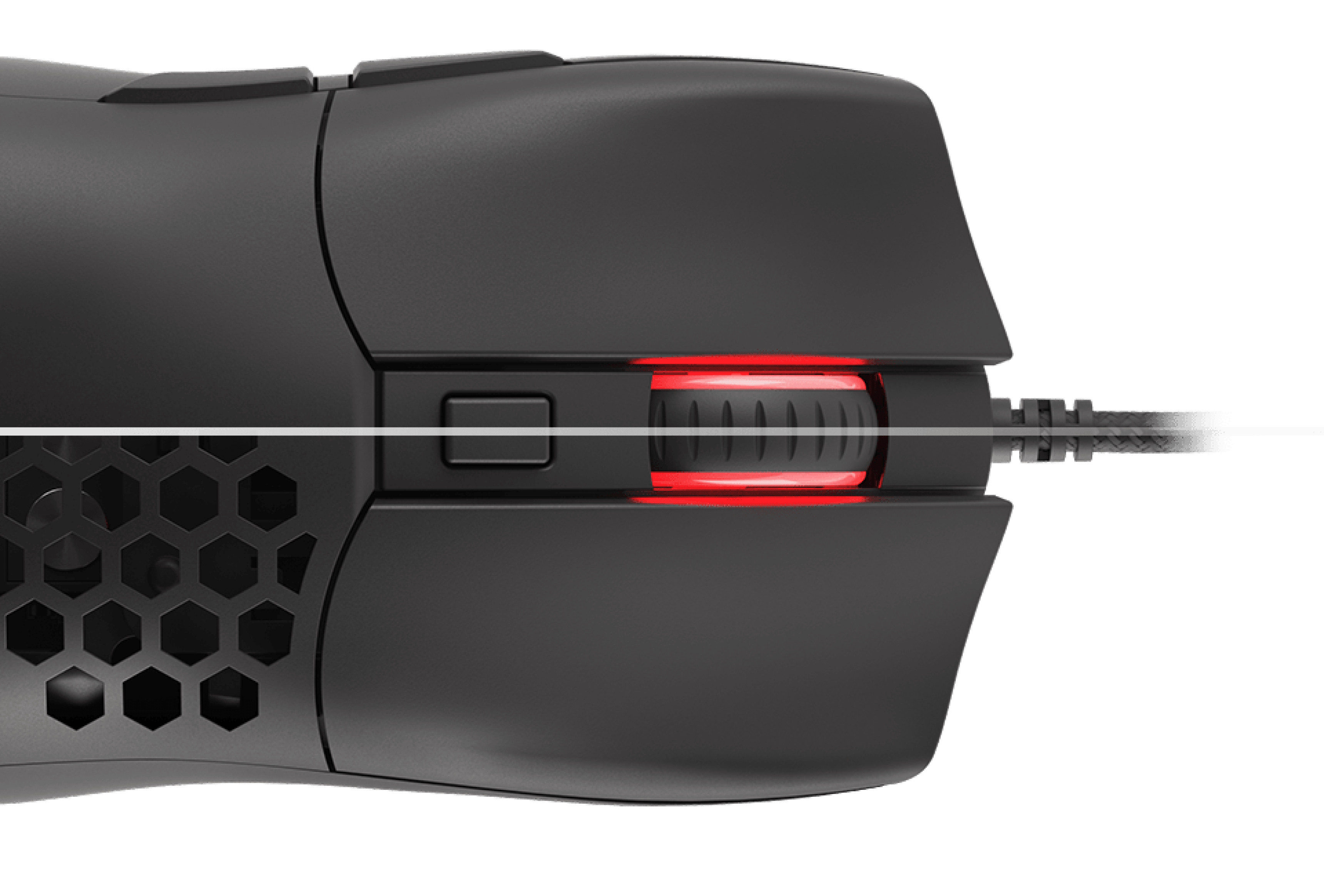 Black Genesis Krypton 750 gaming mouse with an ergonomic design, illuminated scroll wheel, and side button
