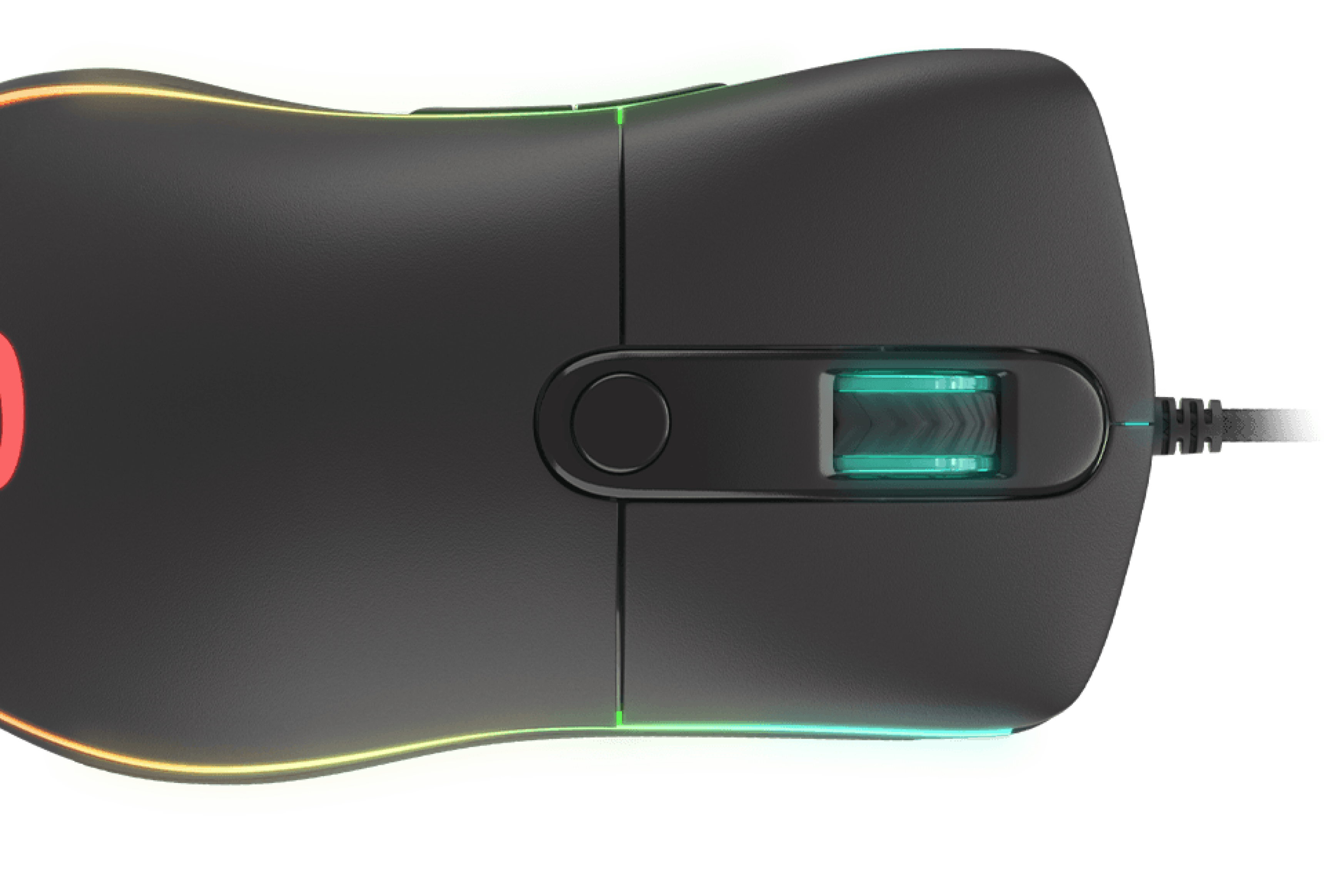 Black gaming mouse Genesis Krypton 510 with RGB lighting, featuring a scroll wheel and DPI adjustment button on top