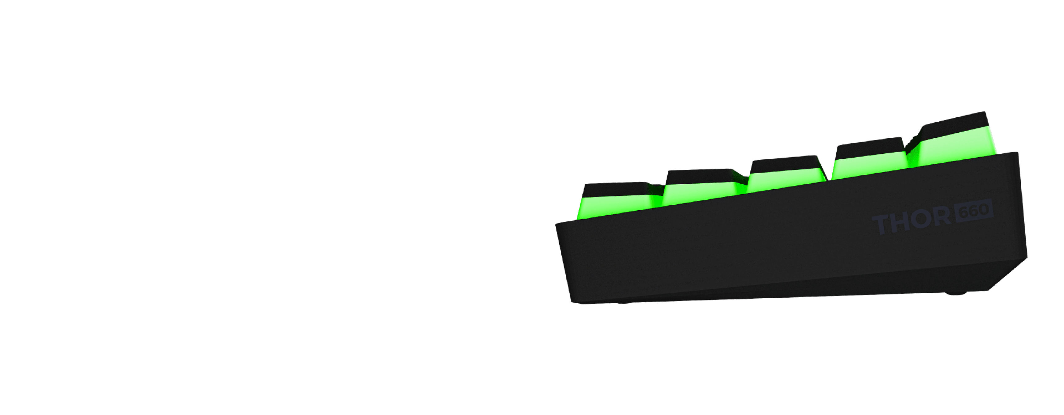 Keyboard keycap set with a dark base and illuminated green accents.