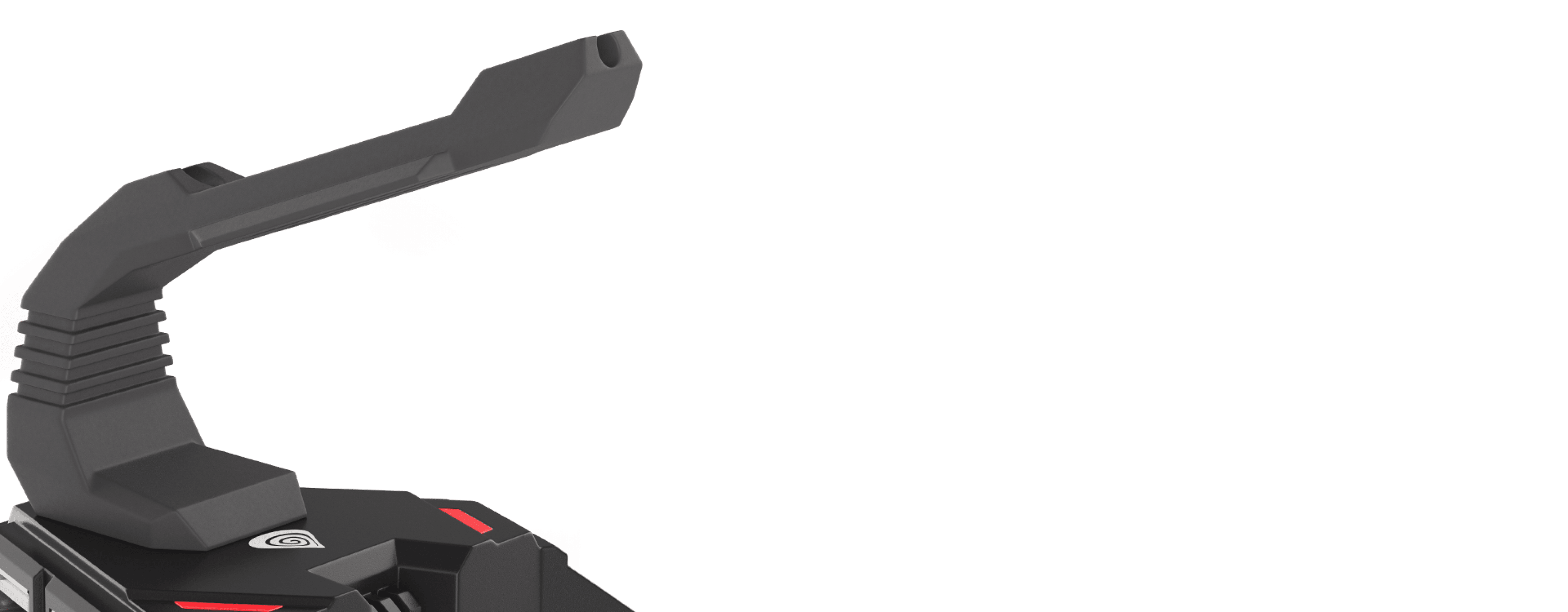 Black mouse bungee with a flexible arm and integrated USB hub, designed to manage mouse cable
