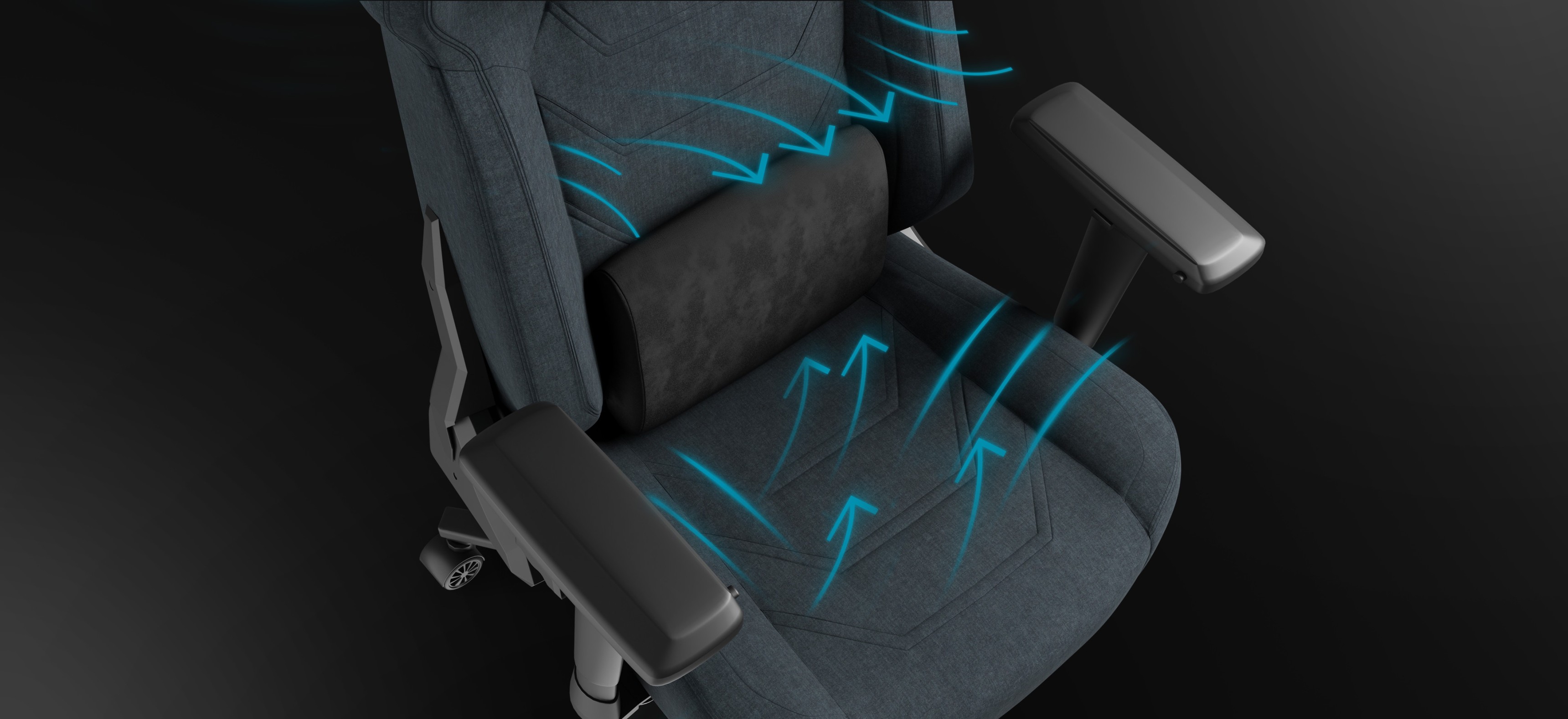 Gray Genesis Nitro 800 gaming chair featuring ergonomic design and lumbar support, with airflow graphics indicating ventilation
