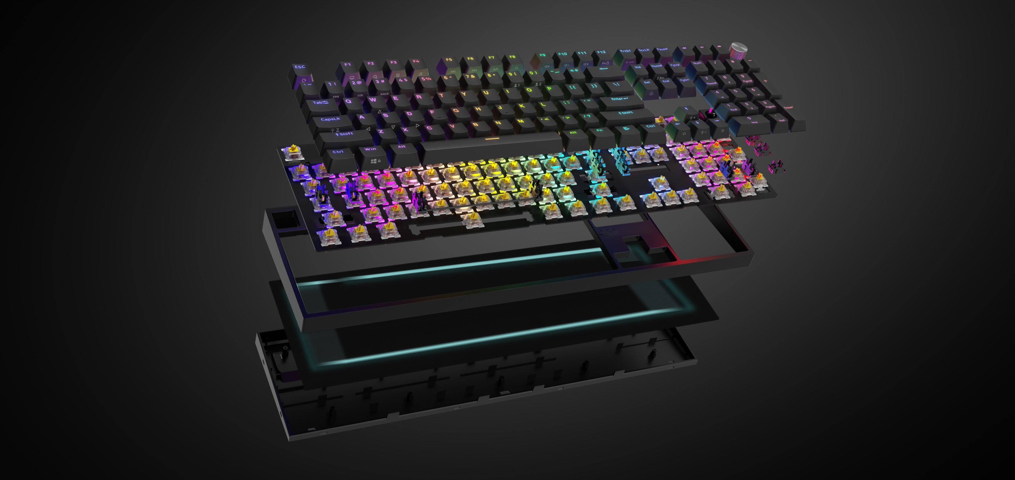 Mechanical gaming keyboard Genesis Thor 404 US with RGB lighting and Gateron Yellow Pro switches, featuring a black design