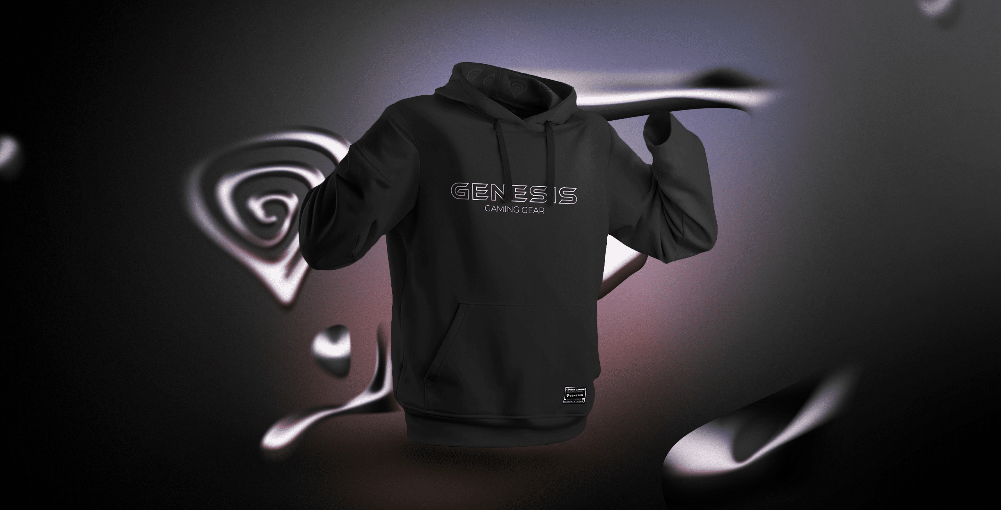 Black hooded sweatshirt featuring "GEN Z" text on the front, set against a stylized, abstract background