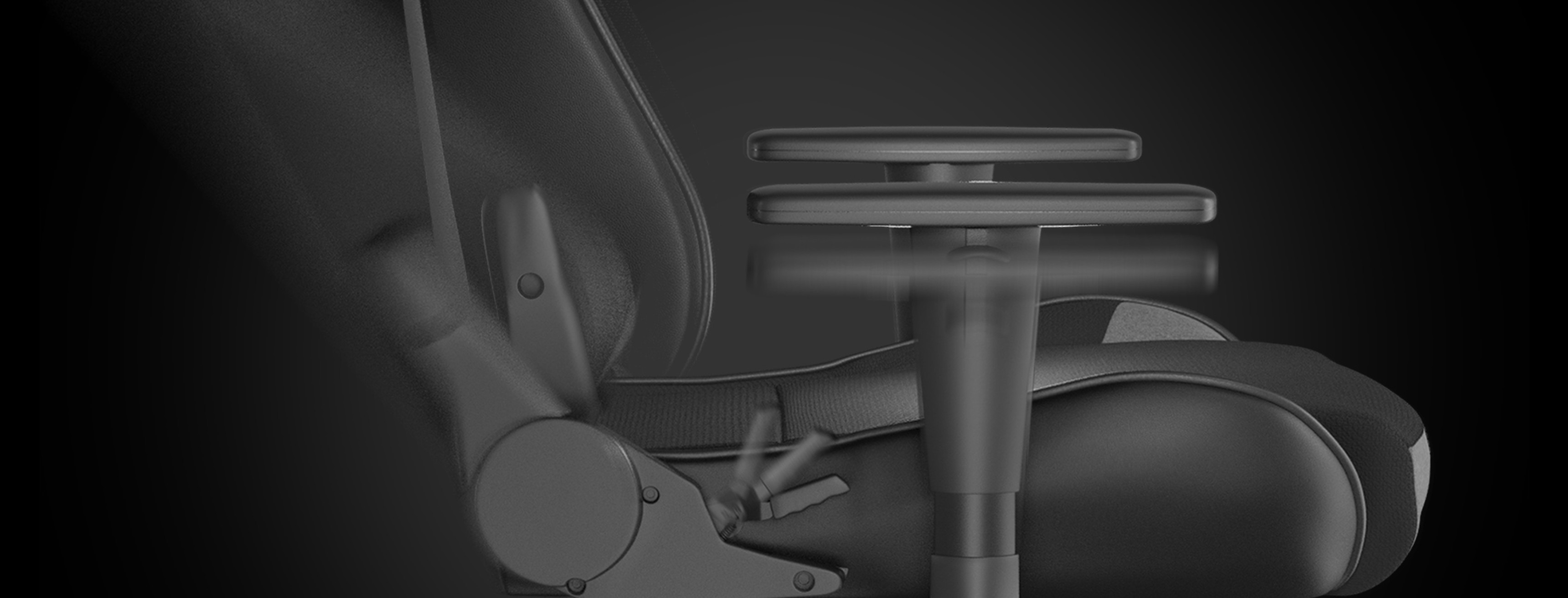 Black and gray Genesis Nitro 440 G2 gaming chair, highlighting adjustable armrests and support mechanisms