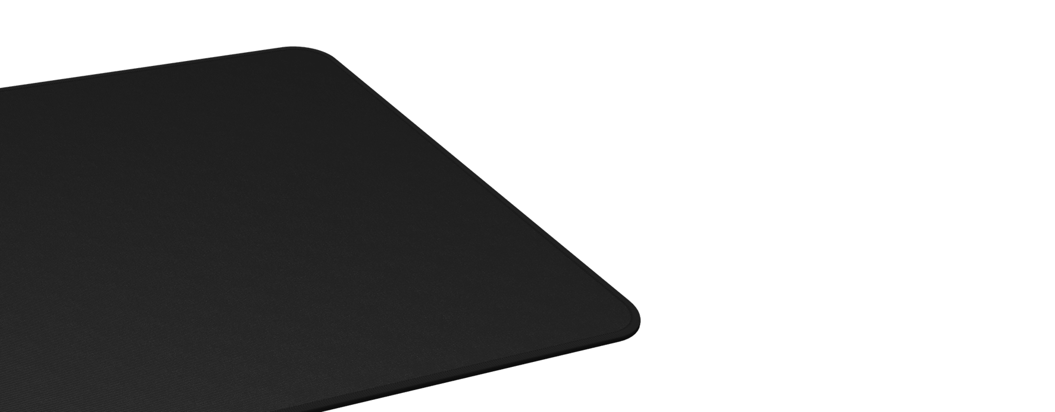 Black mouse pad with rounded corners, featuring a subtle logo, measuring 300x250mm