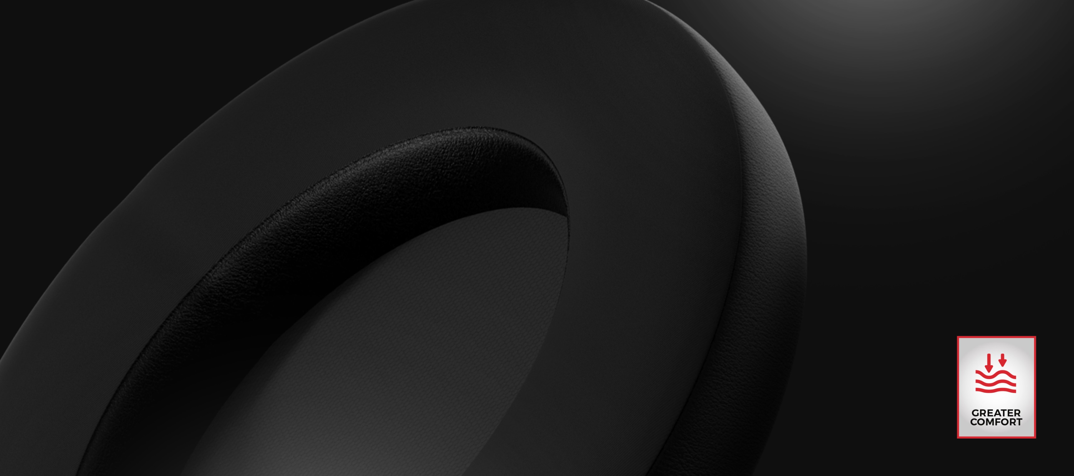 Close-up of Genesis Toron EP01 hybrid ear cushions, showcasing a sleek black design for comfort and style