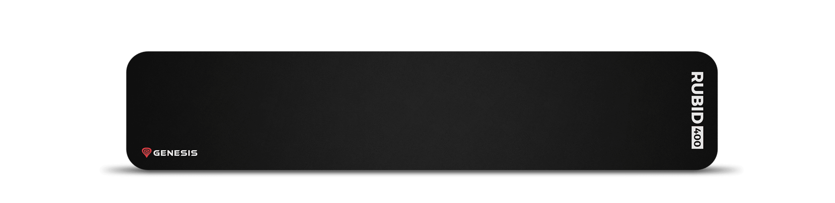 Black wrist rest pad from Genesis, model RUBID 400, dimensions 470x95x15mm. Ideal for ergonomic support while typing or gaming