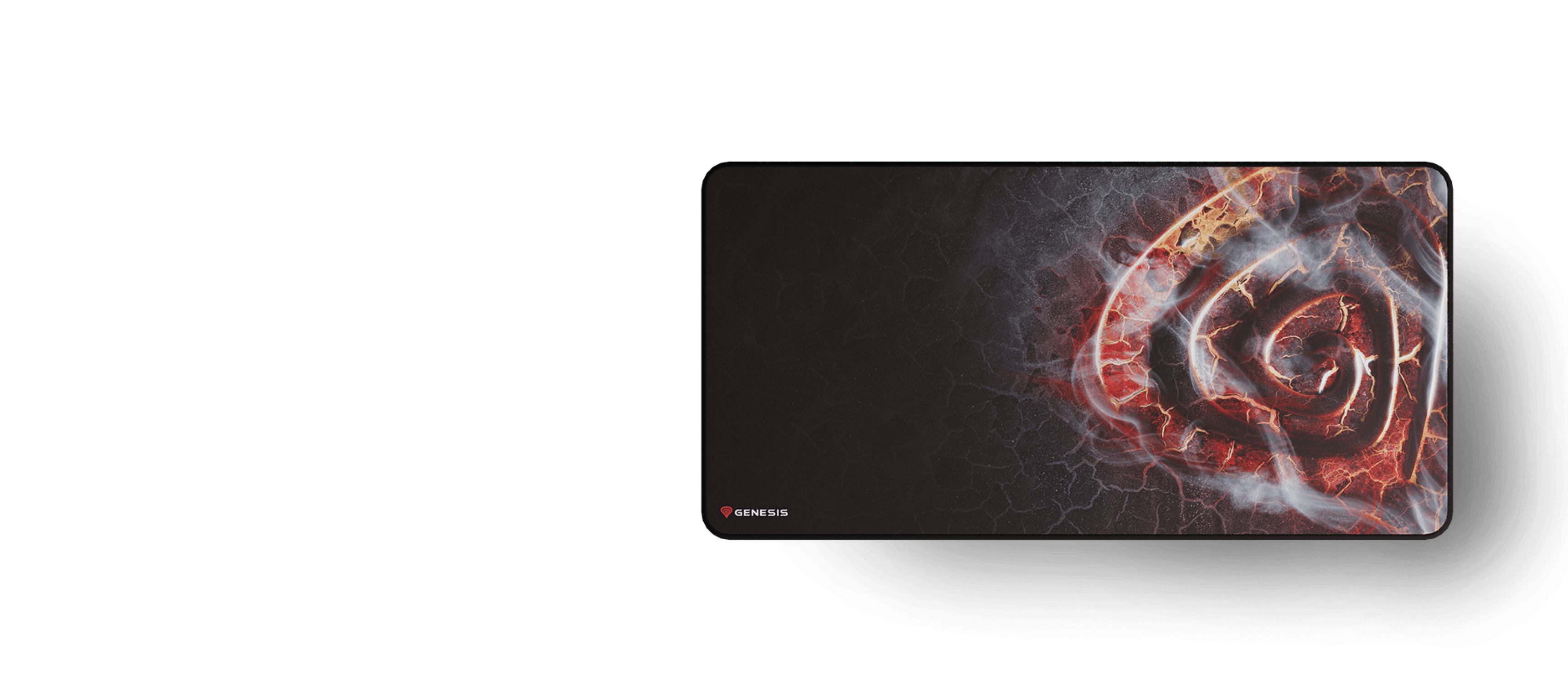 Large gaming mouse pad with a striking red and black abstract design, measuring 900x450mm