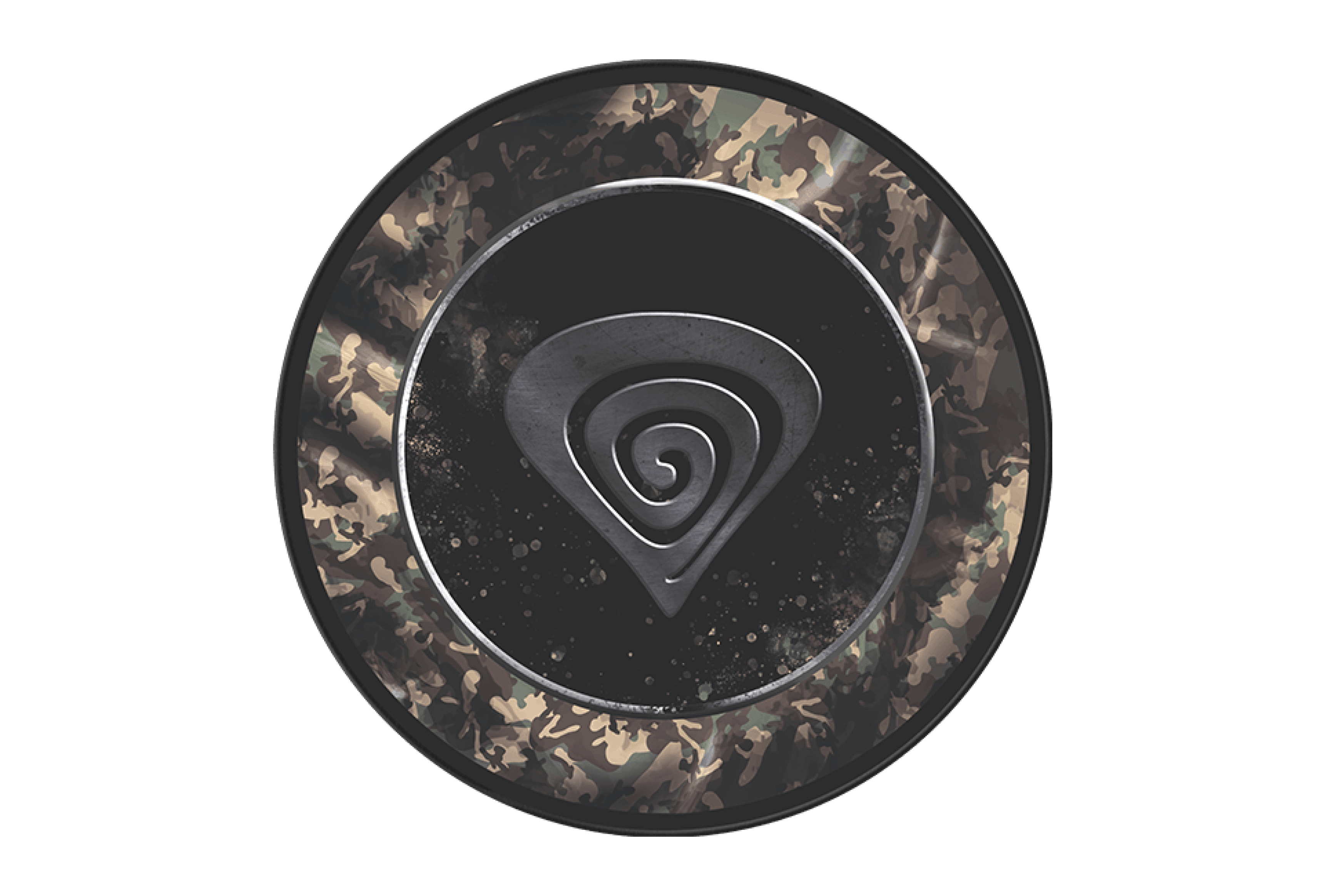 Circular protective mat featuring a camouflage design and a central spiral logo, suitable for the Genesis Tellur 500 chair