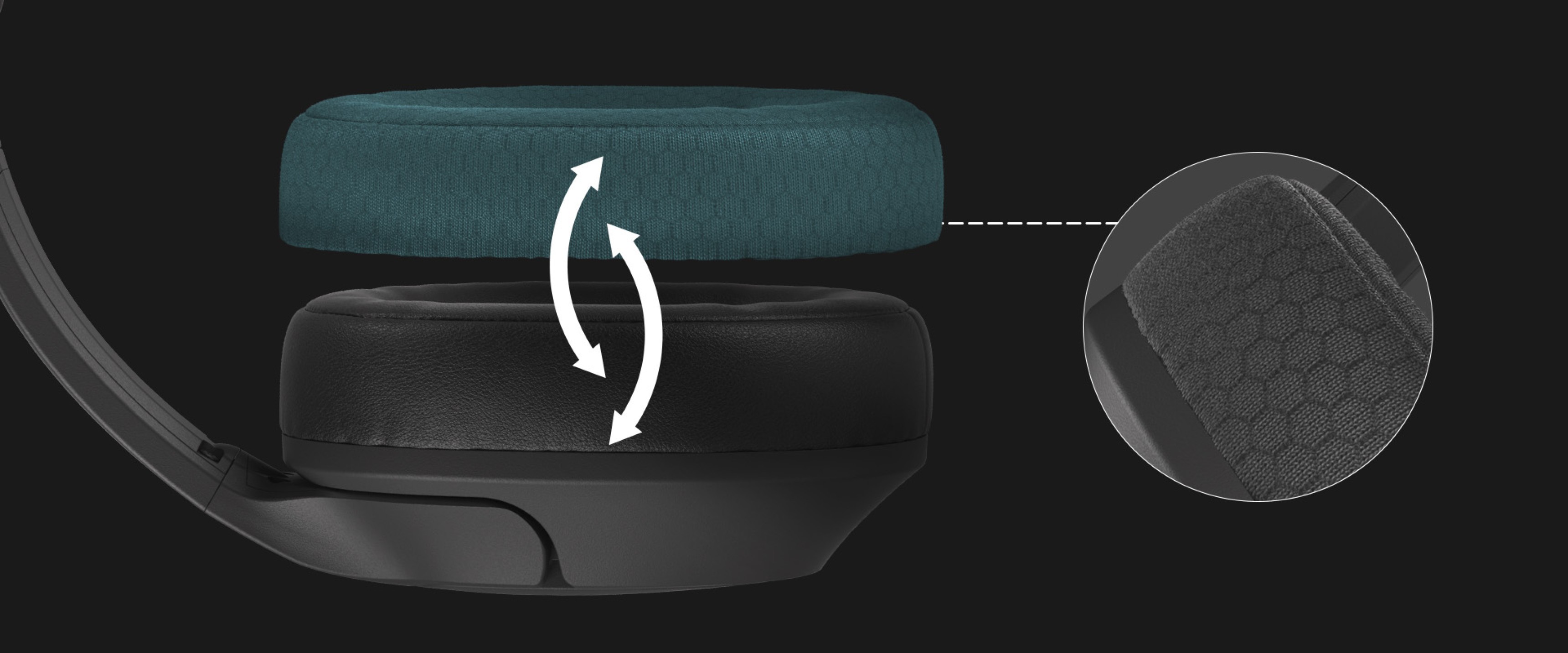 Close-up of Genesis Radon 800 headphones showcasing adjustable ear padding and textured material detail