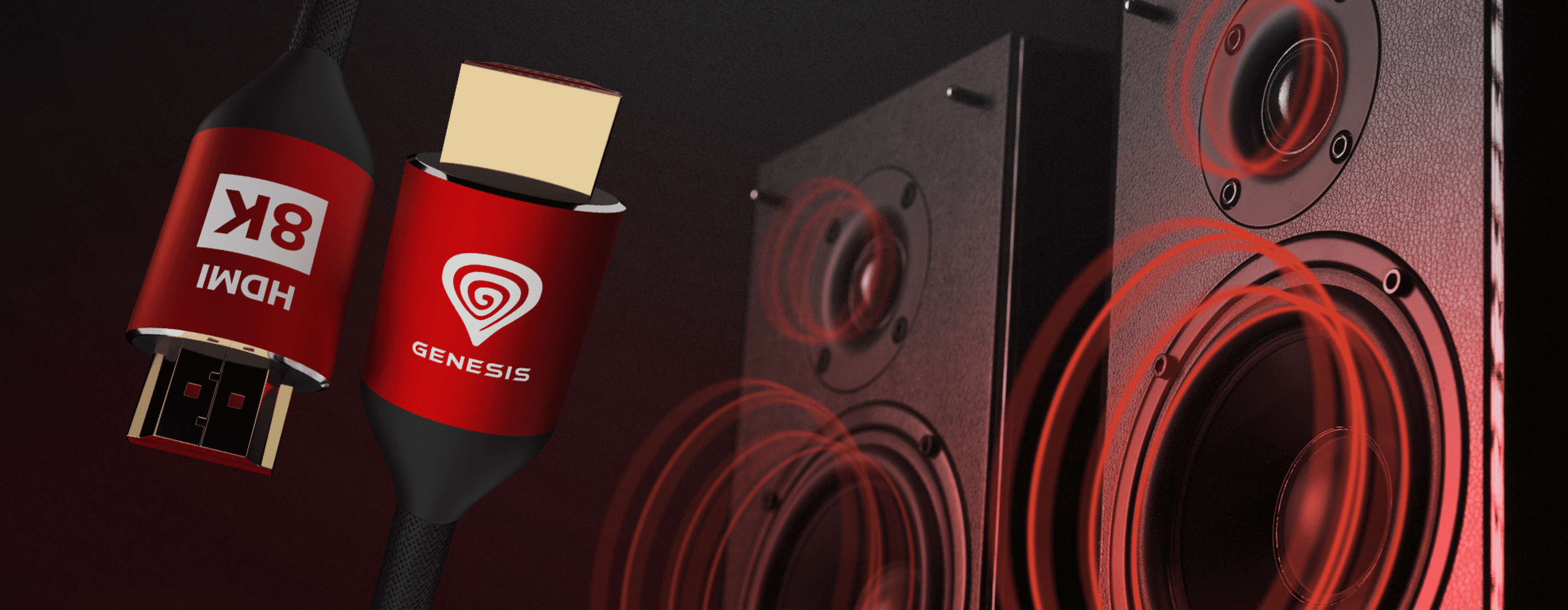 Premium HDMI cable 3M length, supports 8K at 60Hz, designed for PS5/PS4, featuring a red and black design with the Genesis logo