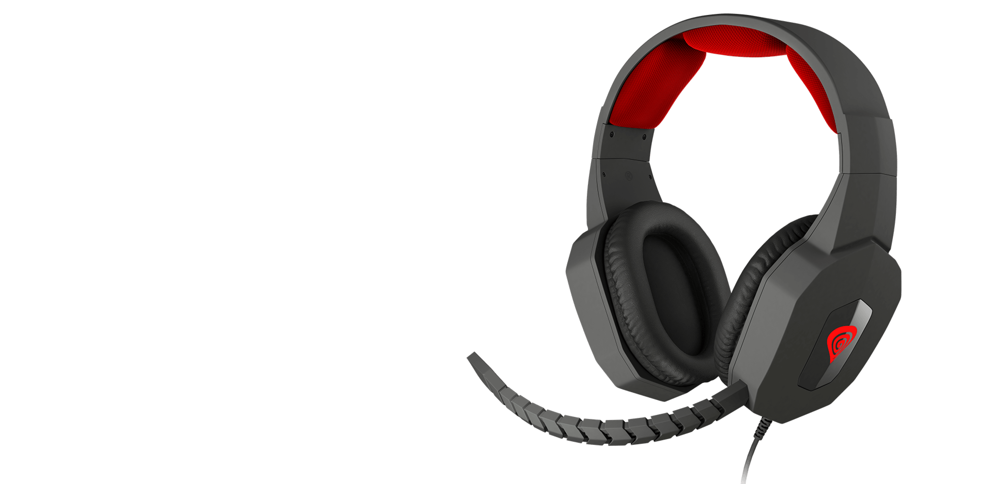 Black and red Genesis Argon 400 over-ear headphones with a flexible microphone and cushioned ear pads
