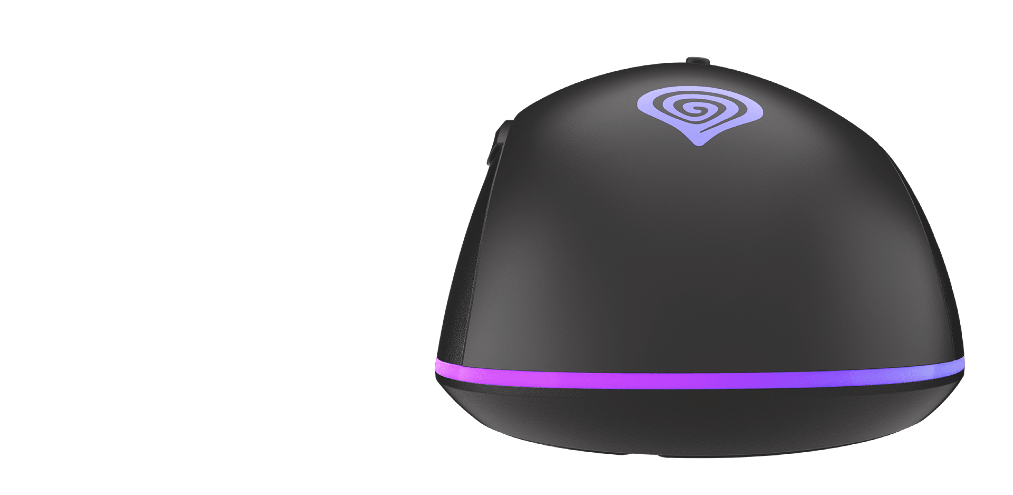 Black gaming mouse with RGB lighting and a distinctive logo on top, featuring programmable buttons and a DPI of 6400