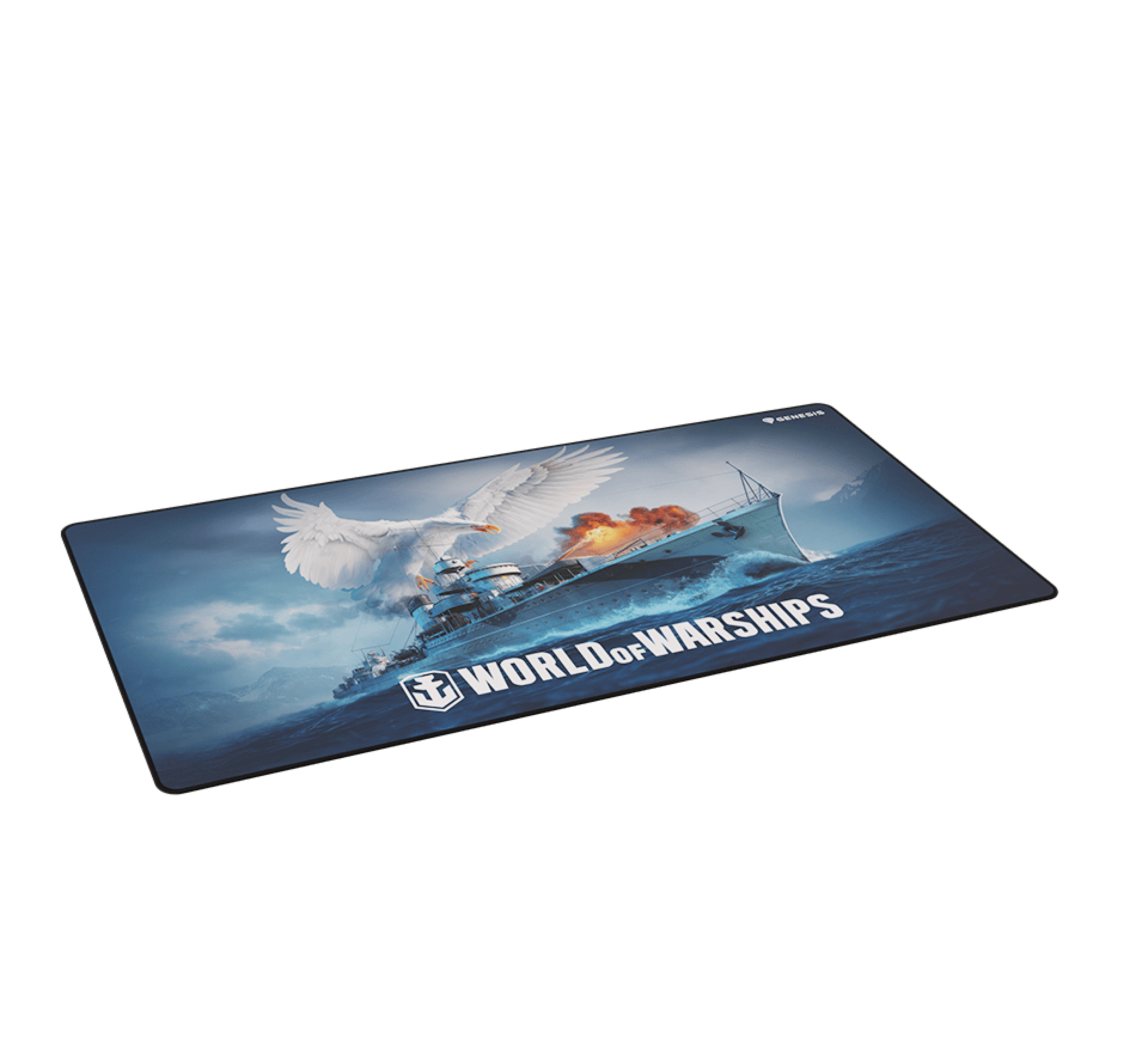 Gaming mouse pad featuring dynamic artwork from "World of Warships," measuring 900x450mm with a sleek design