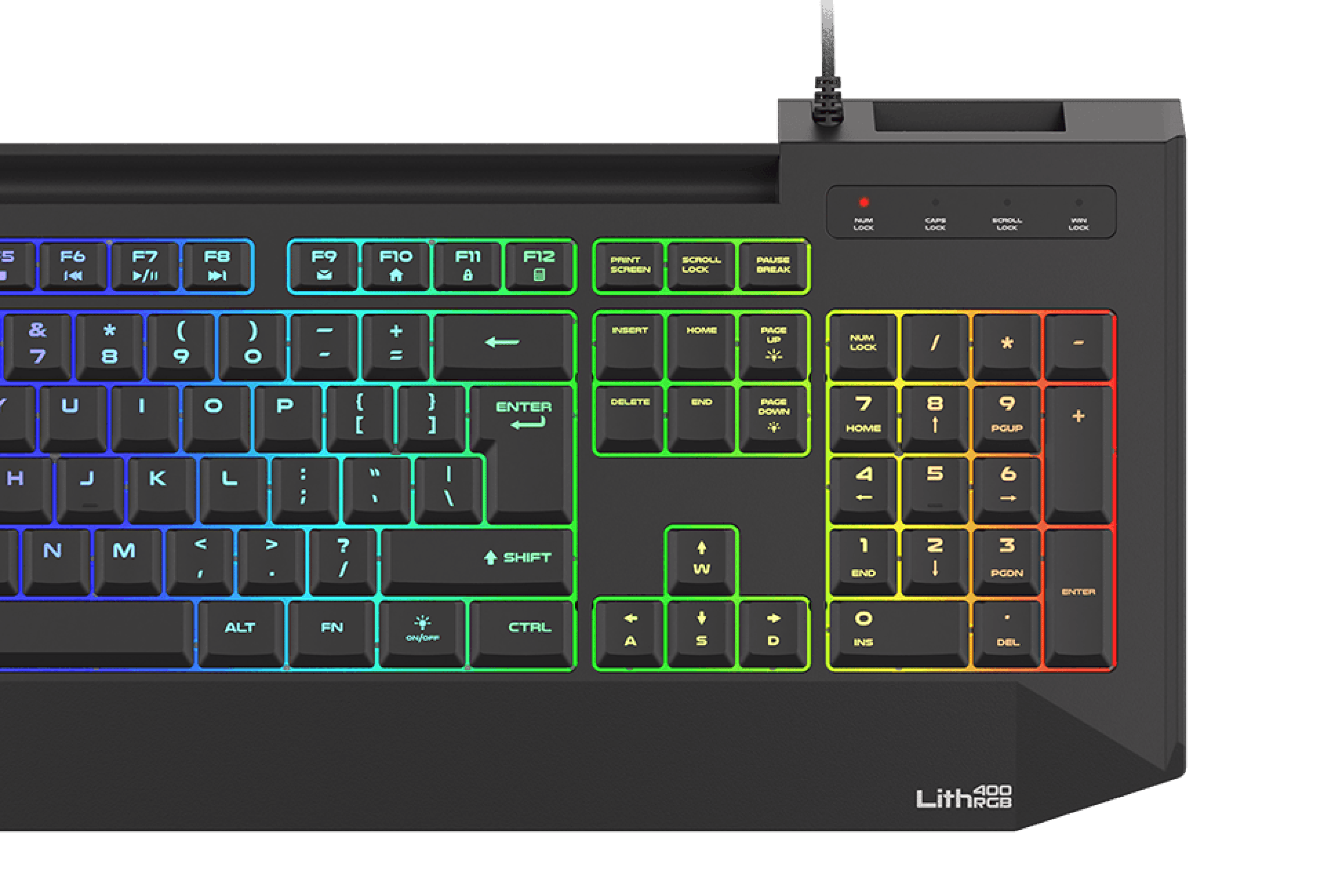 RGB gaming keyboard featuring a slim design with X-scissor switches and customizable backlighting
