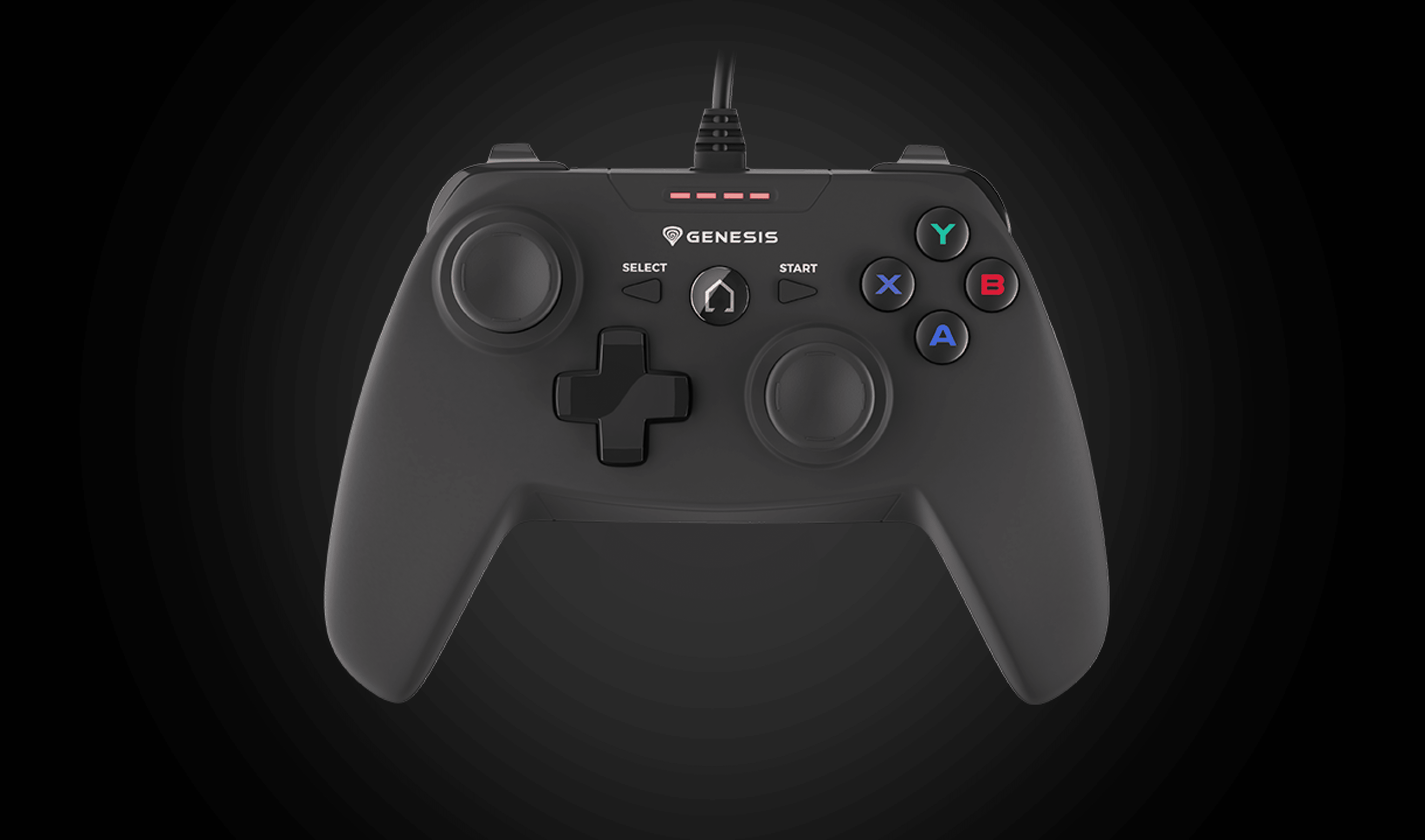 Wired Genesis Mangan P58 gamepad for PS3/PC with a sleek black design and colored action buttons