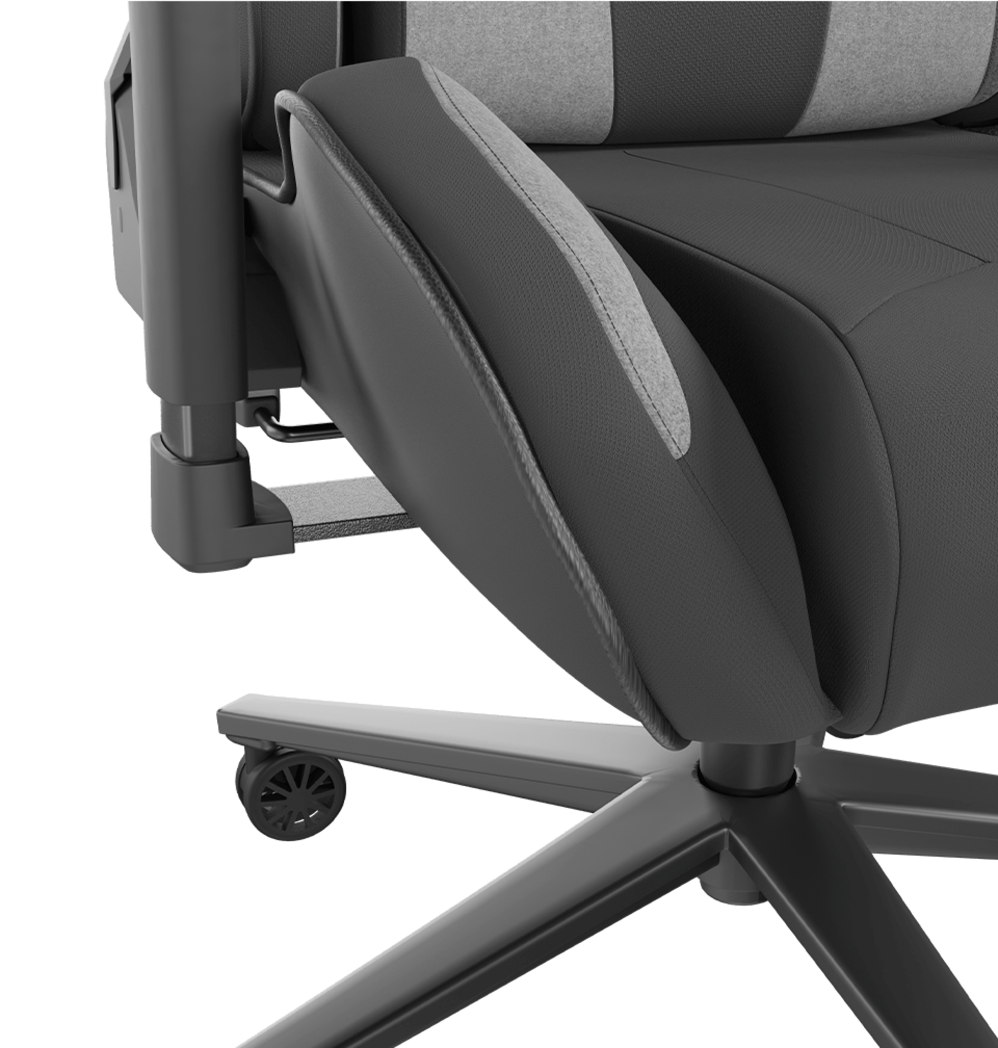 Black and gray gaming chair with a stylish design, featuring a padded seat and ergonomic back support