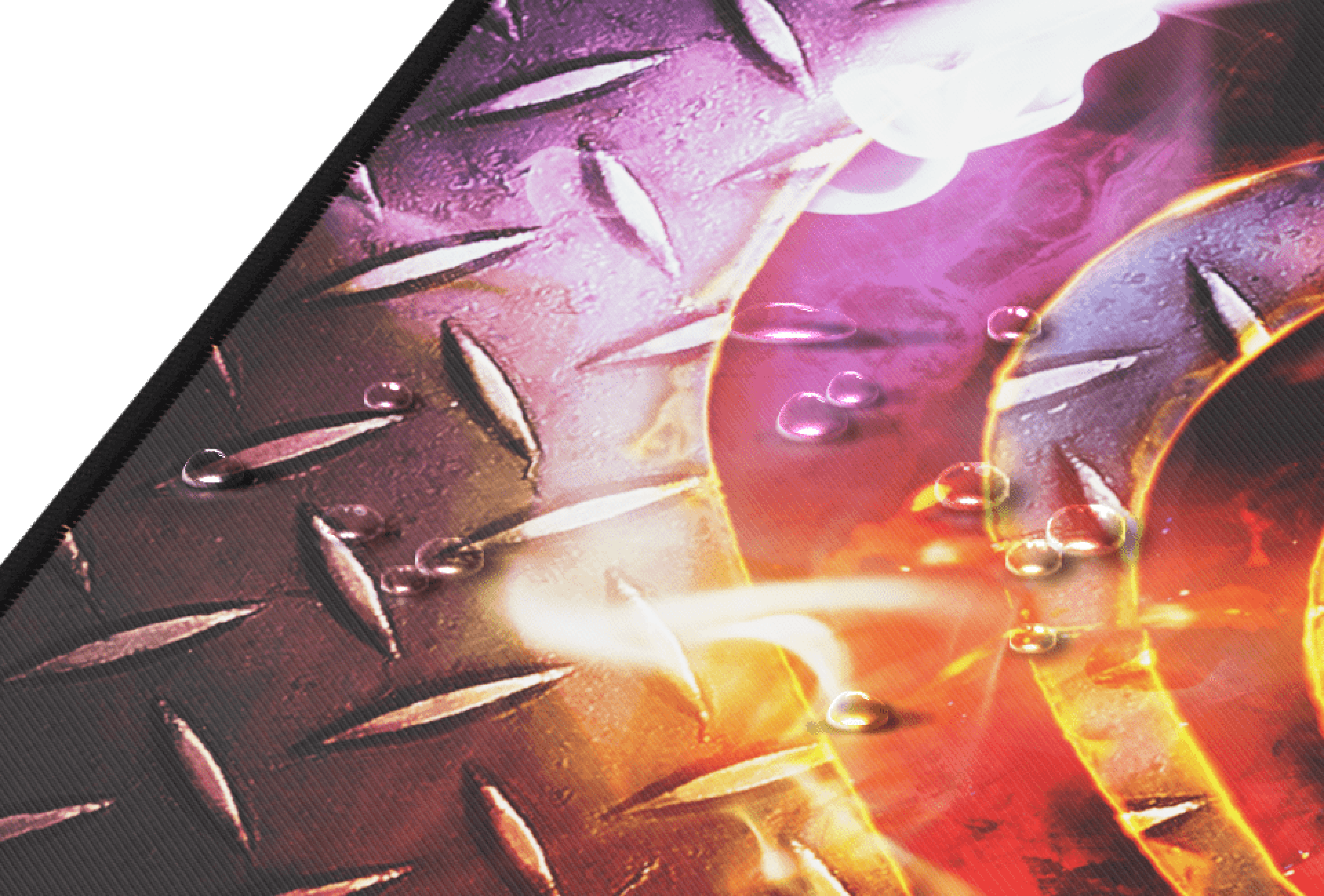 Mousepad featuring a glossy design with a textured surface resembling metal patterns and vibrant colors. Dimensions 300x250mm