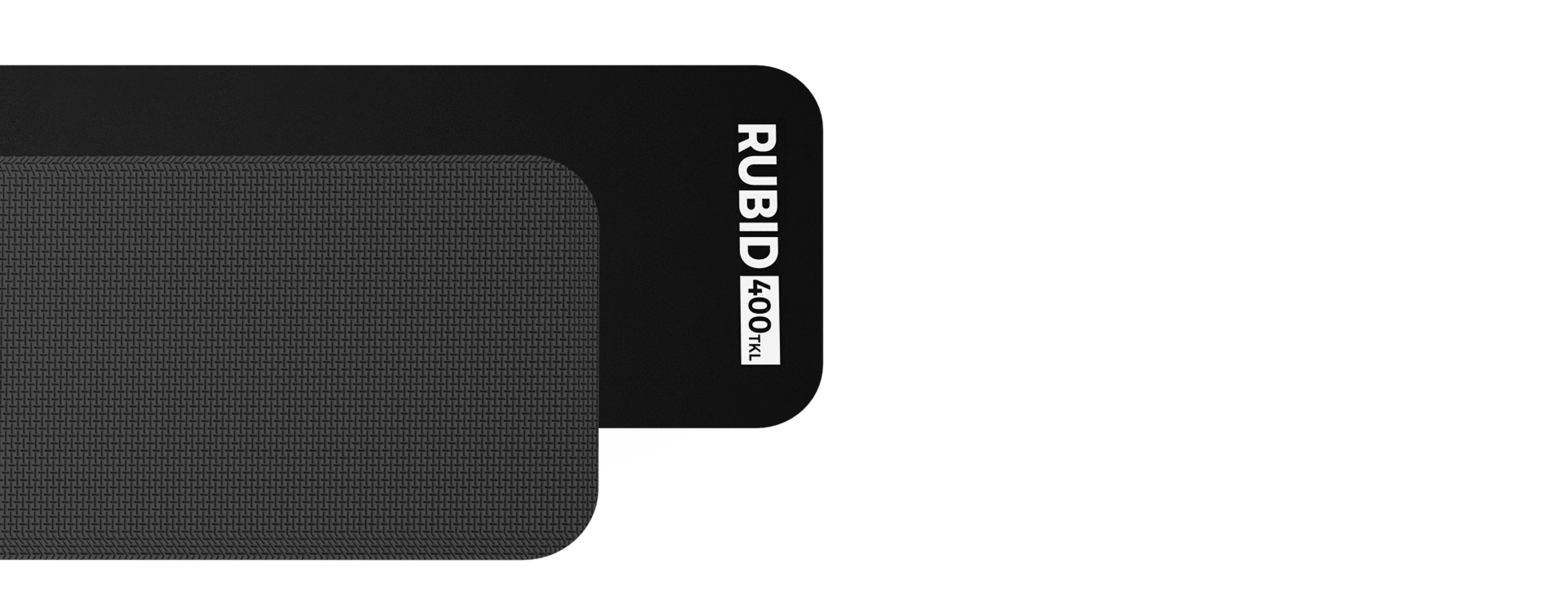 Black wrist rest pad with textured surface, measuring 360x95x15mm, labeled "RUBID 400 TKL."