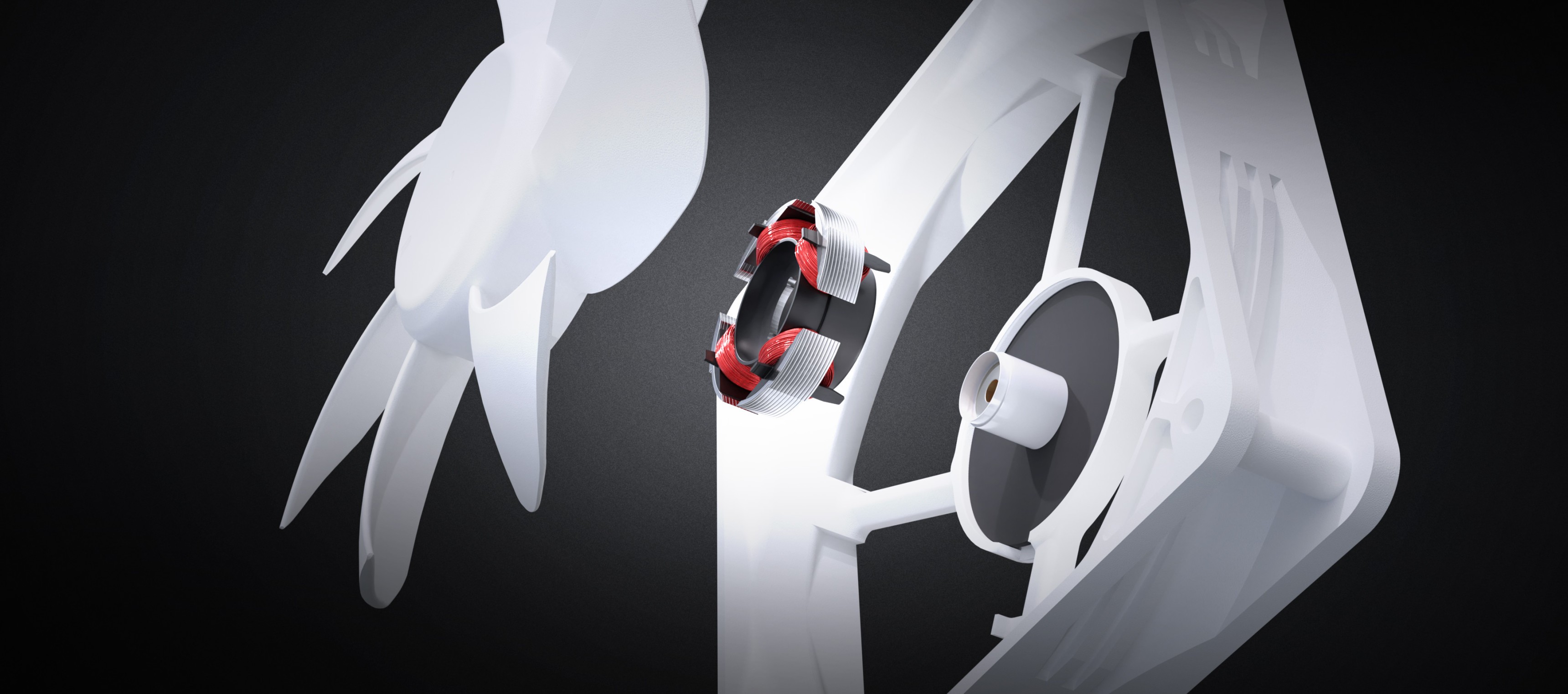 A stylized robotic hand reaching towards a circular mechanical component with red accents.