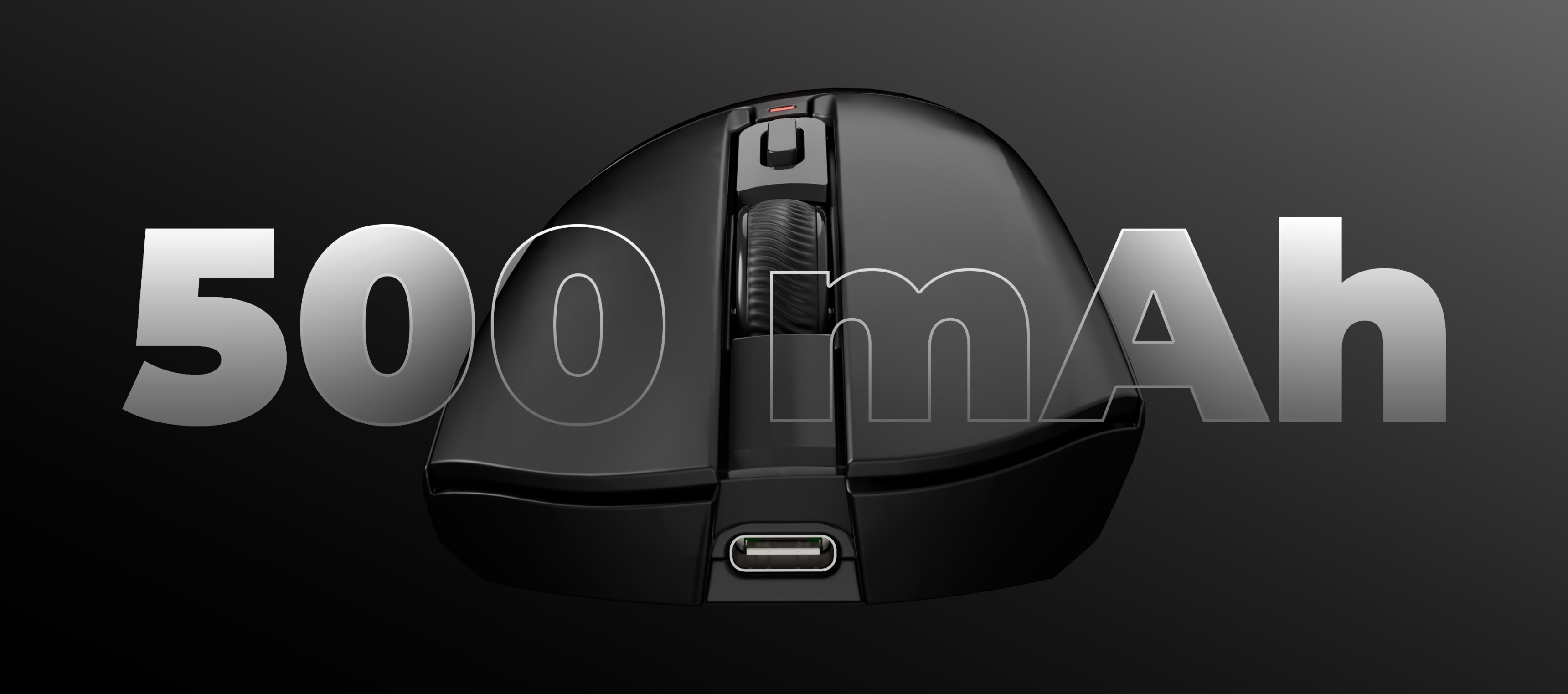 Black computer mouse with a sleek design and a connection port on the bottom.