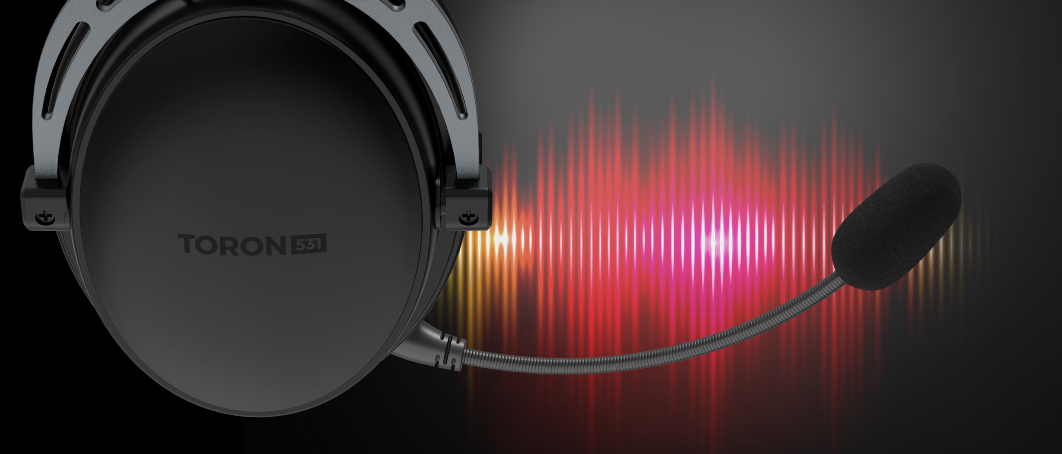 Black Genesis Toron 531 over-ear headphones with a microphone and colorful soundwave graphic