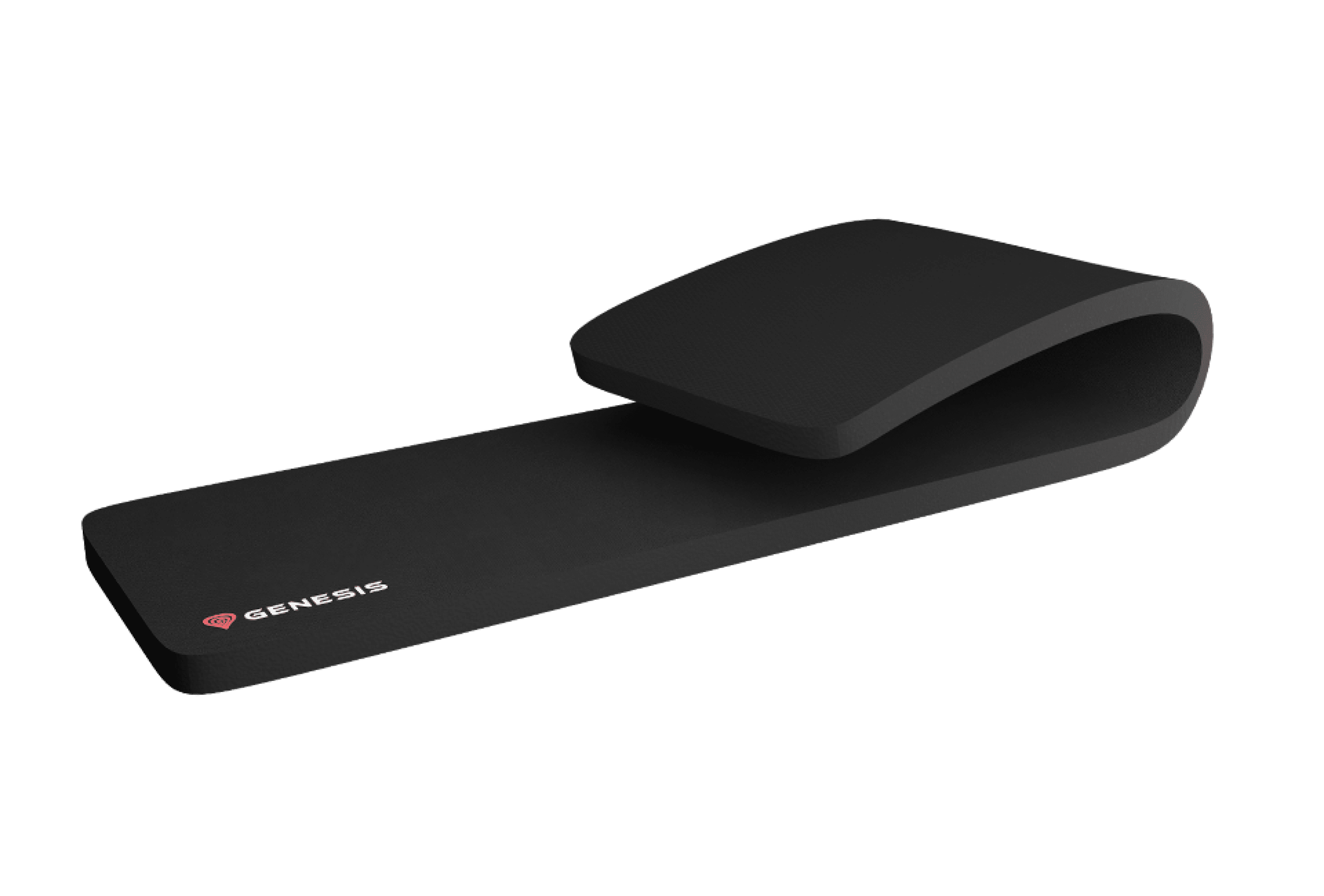 Ergonomic wrist rest in black, featuring a sleek design, dimensions of 470x95x15mm, and marked with the Genesis logo