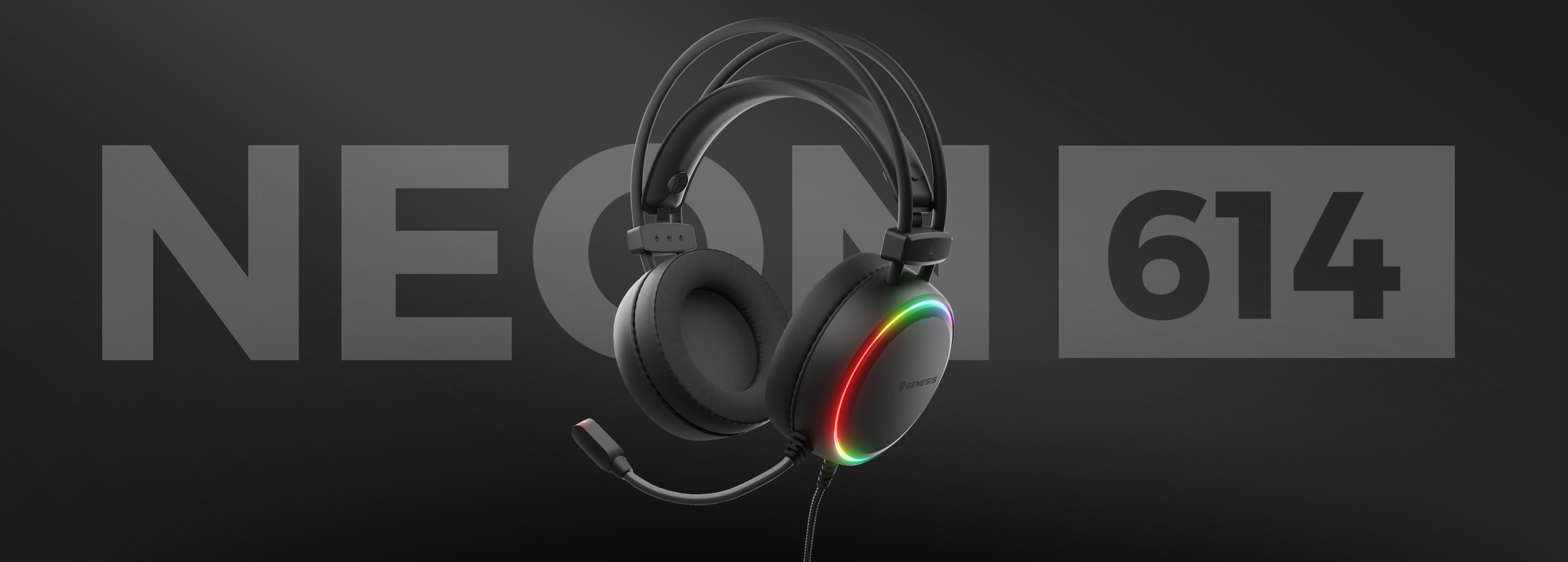 Headset with adjustable microphone and colorful light effects on the ear cups.