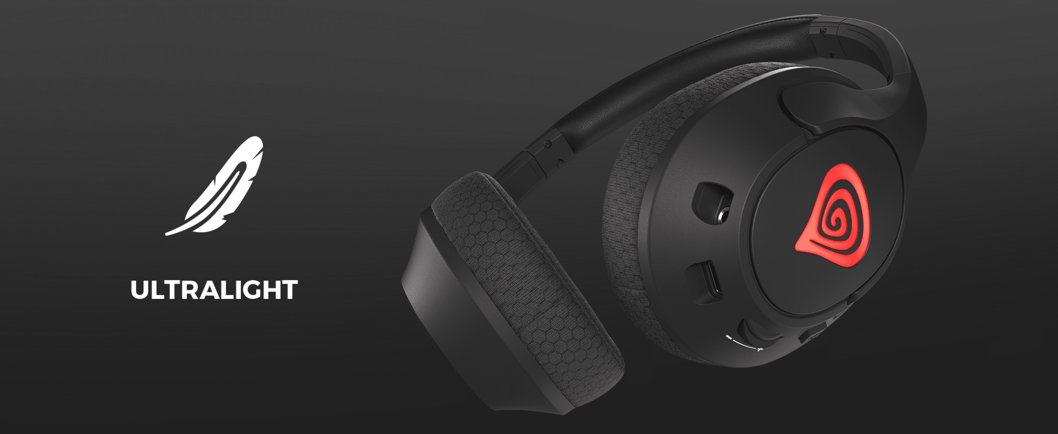 Black Genesis Radon 800 7.1 gaming headphones with a microphone and red LED backlighting, designed for comfort and lightness