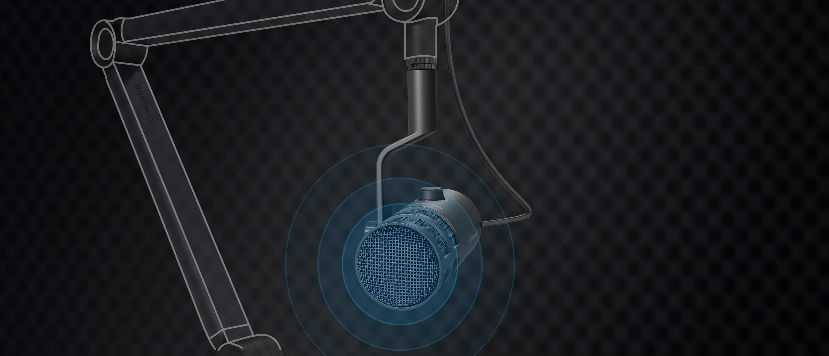 Dynamic USB microphone MIKROFON GENESIS RADIUM 350D, showcased with a visual representation of its mounting arm