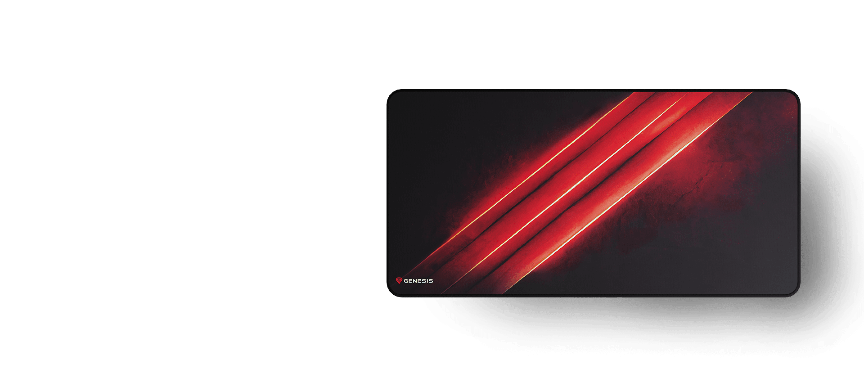 Gaming mouse pad with a black surface featuring red diagonal stripes and a sleek design, measuring 900x450mm