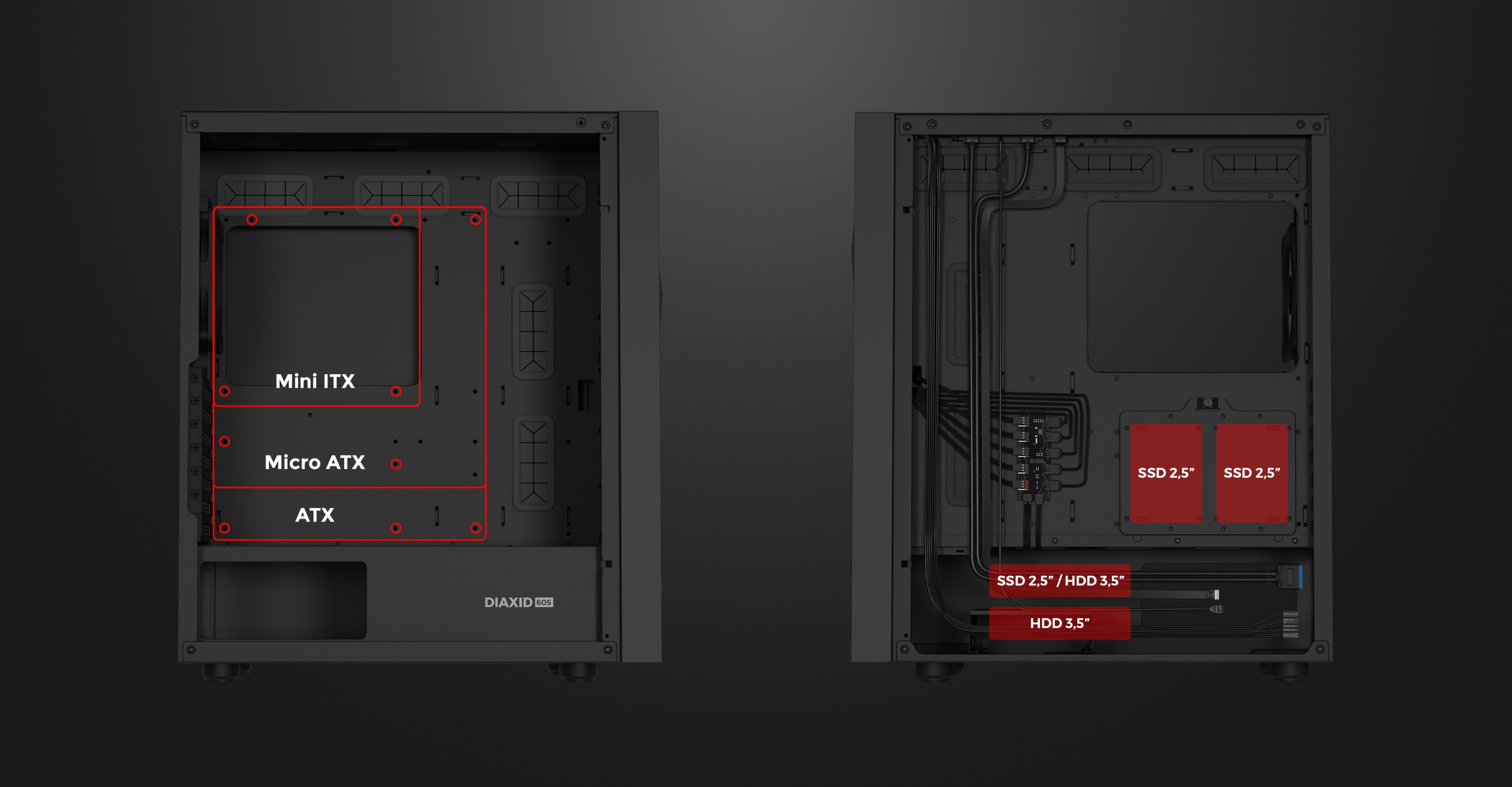 MIDI tower case with transparent side panel and mounting options for various motherboard sizes