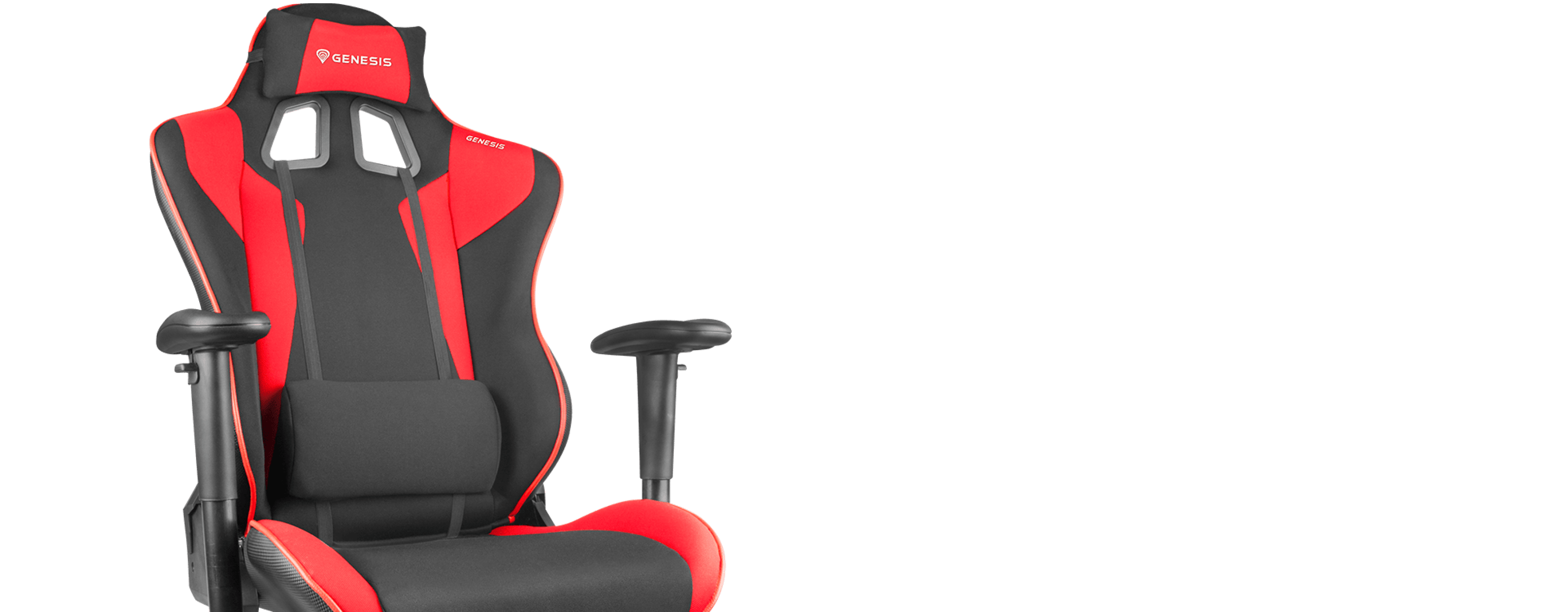 Black and red gaming chair with ergonomic design and adjustable armrests. Suitable for long gaming sessions