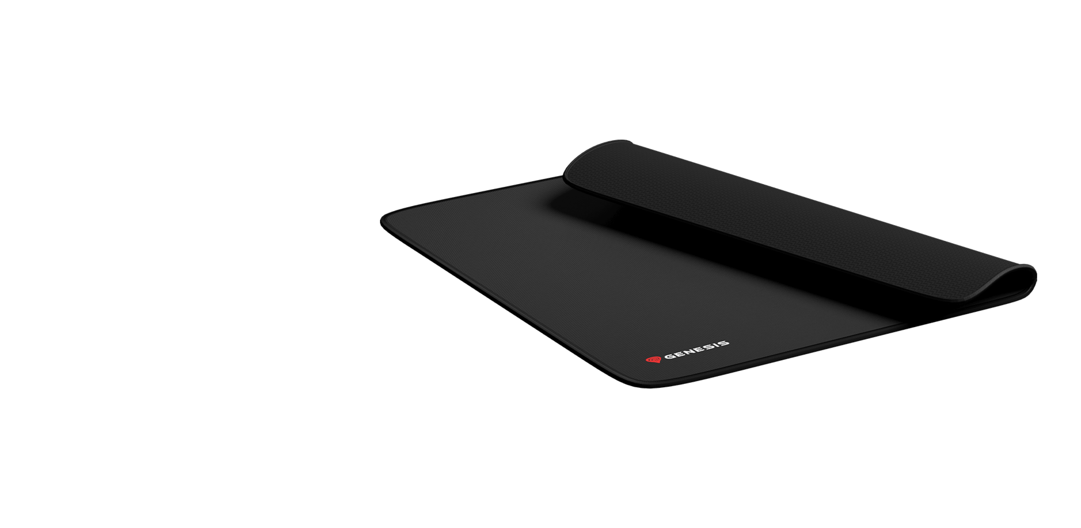 Black gaming mouse pad with a smooth surface, featuring the Genesis logo and measuring 250x210mm