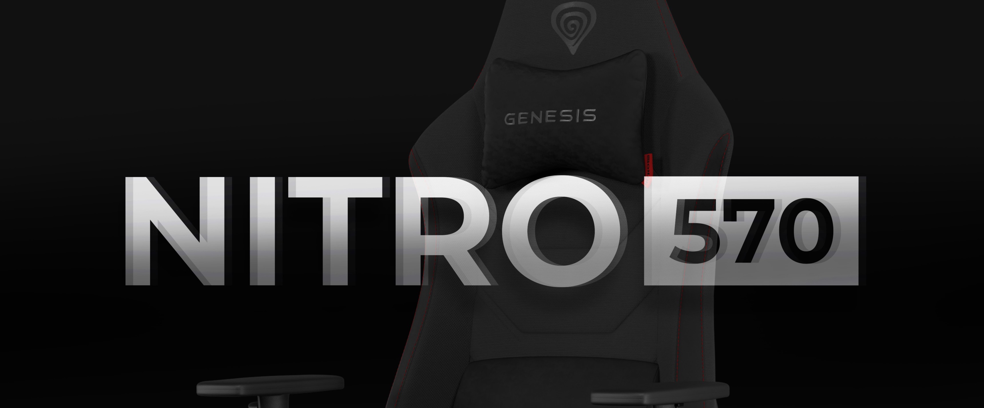 Black gaming chair with a sleek design and armrests, featuring a logo at the top.