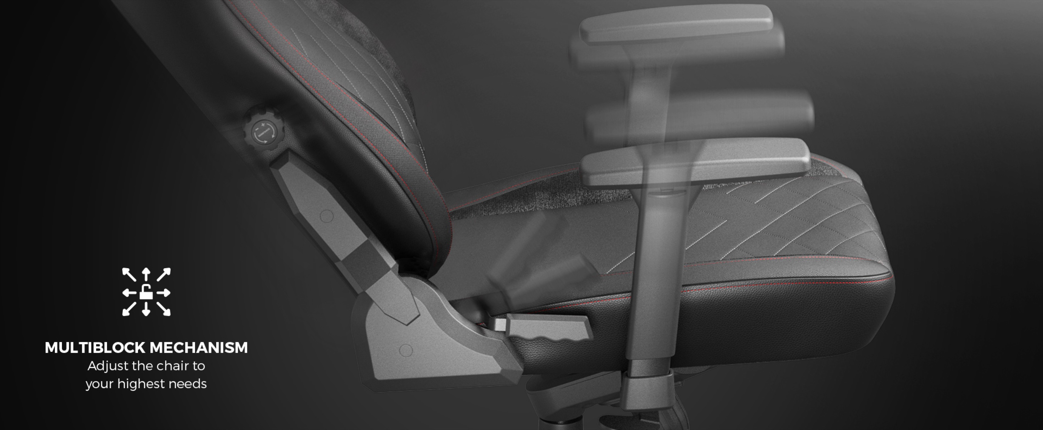 Black Genesis Nitro 890 G2 gaming chair showcasing its multiblock mechanism for adjustable seating options