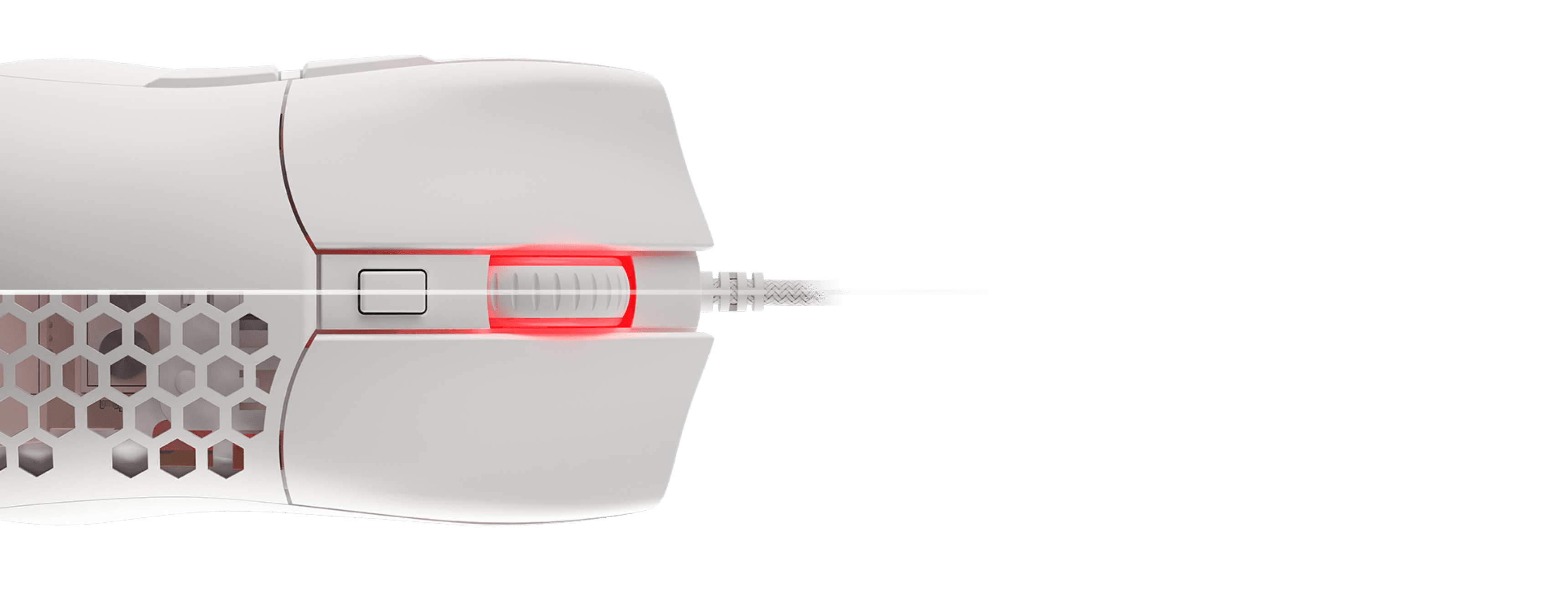 Top view of the Genesis Krypton 750 gaming mouse, featuring a white design, RGB lighting, and a honeycomb pattern