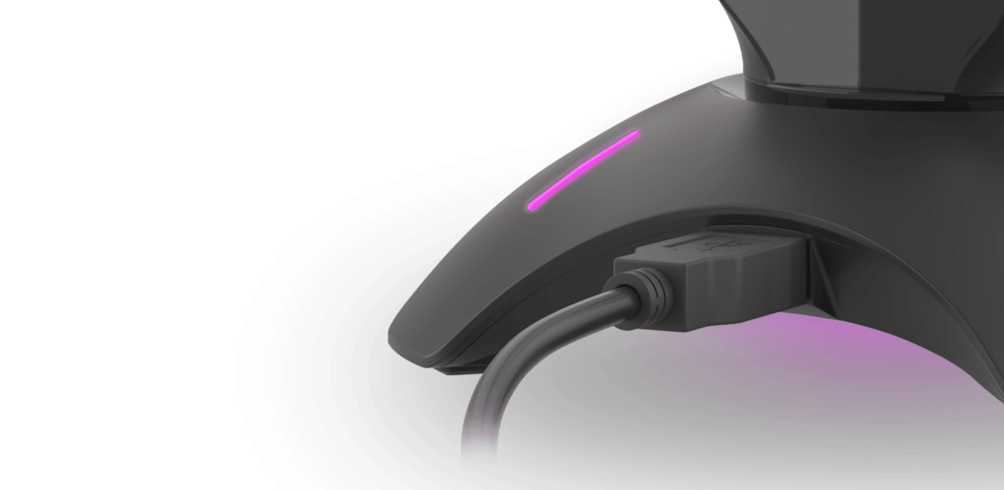 Mouse bungee and USB hub with RGB lighting, featuring a sleek black design and a connected cable