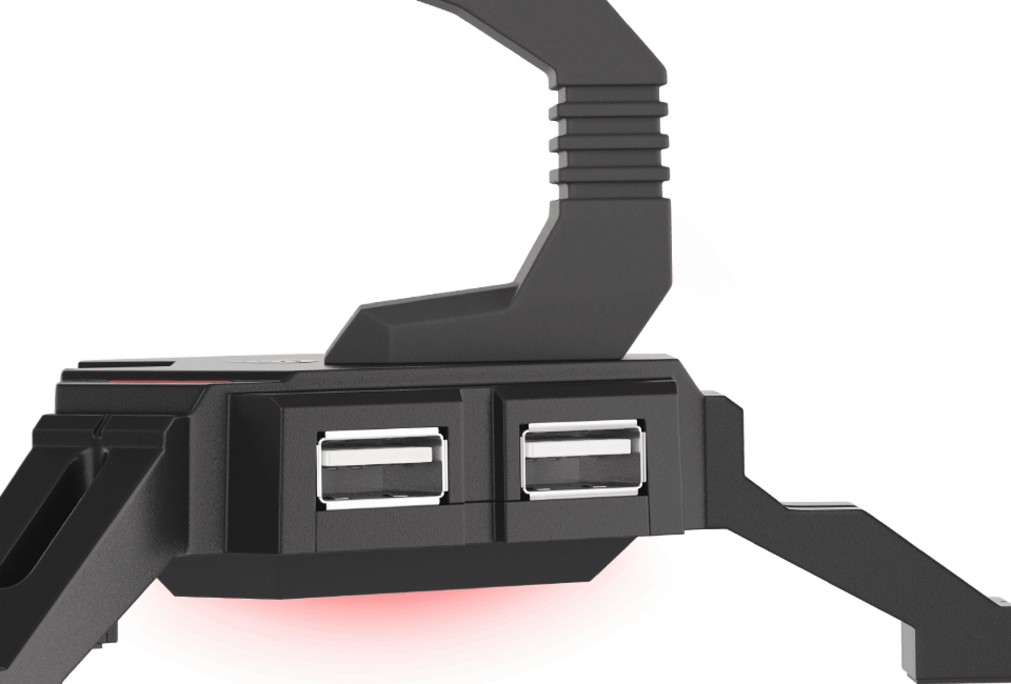 Mouse bungee with two USB hubs, featuring a sturdy base and adjustable holder, designed to reduce cable drag