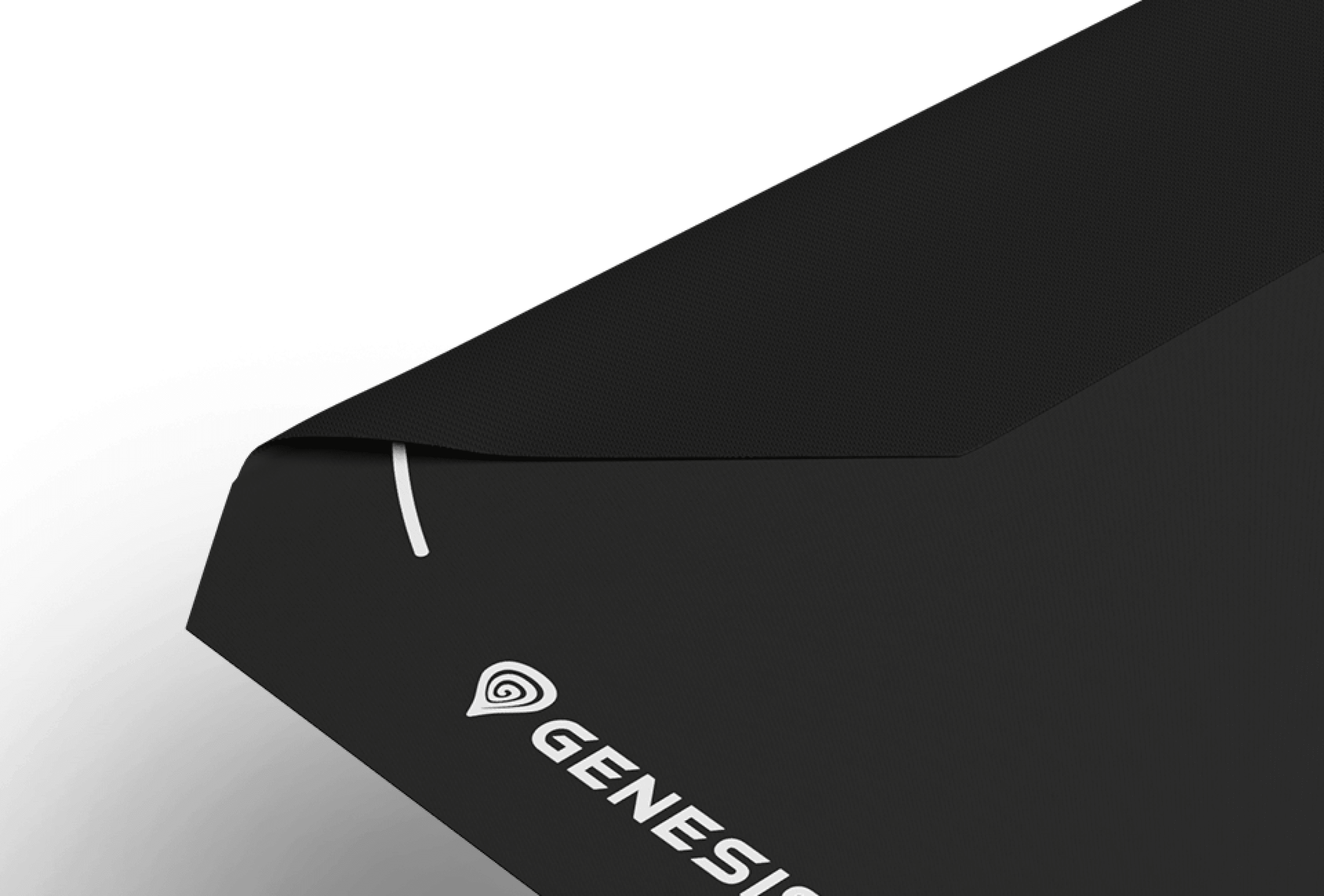 Black protective mat for the Genesis Tellur 400 gaming chair, featuring a subtle logo and corner design