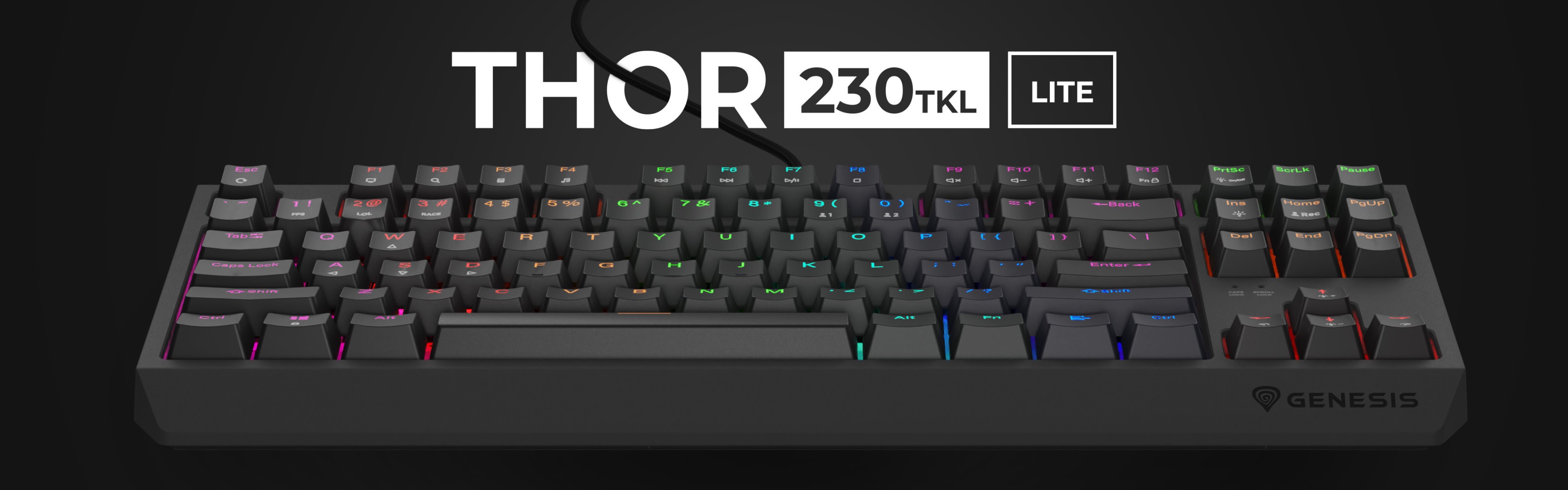 Compact gaming keyboard with customizable RGB backlighting, mechanical Outemu Red switches, and a hot-swappable design