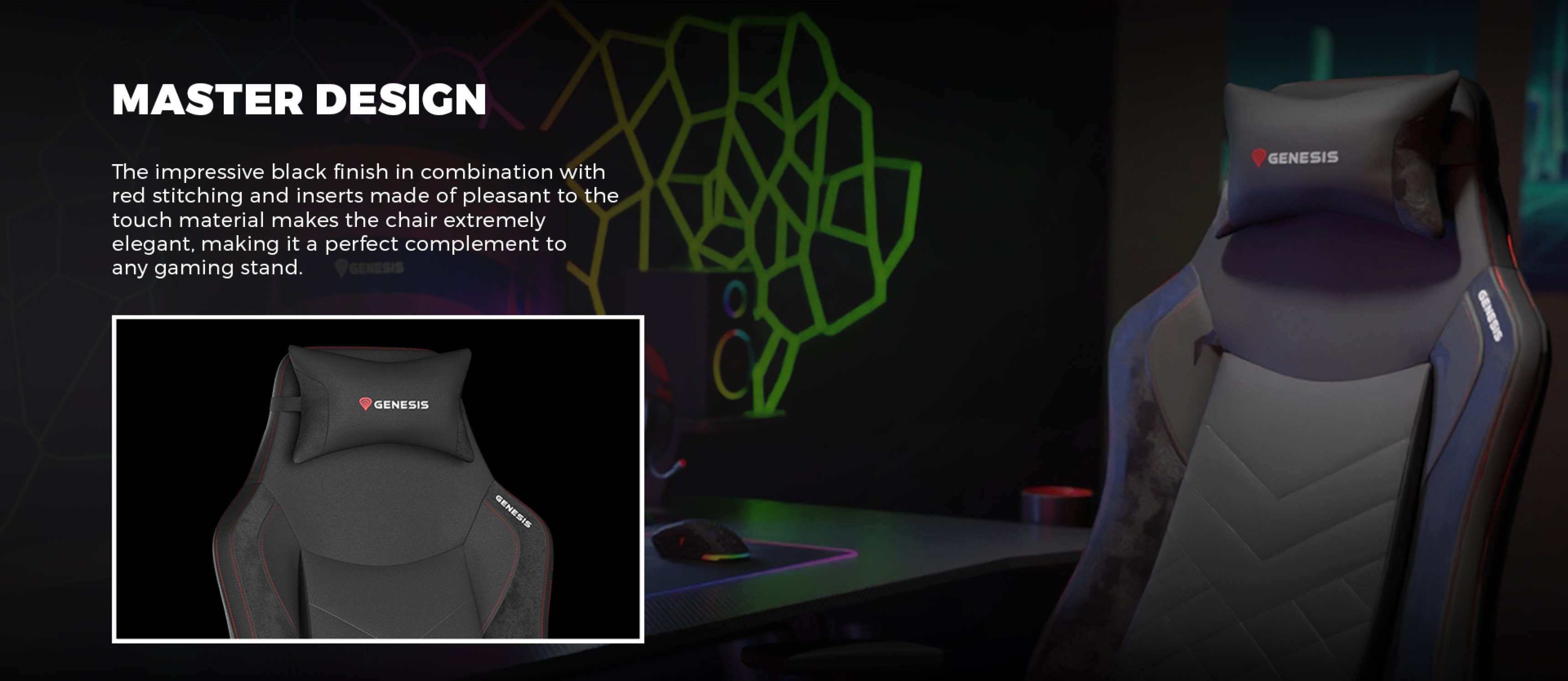 Black gaming chair with red stitching and elegant design, suitable for any gaming setup