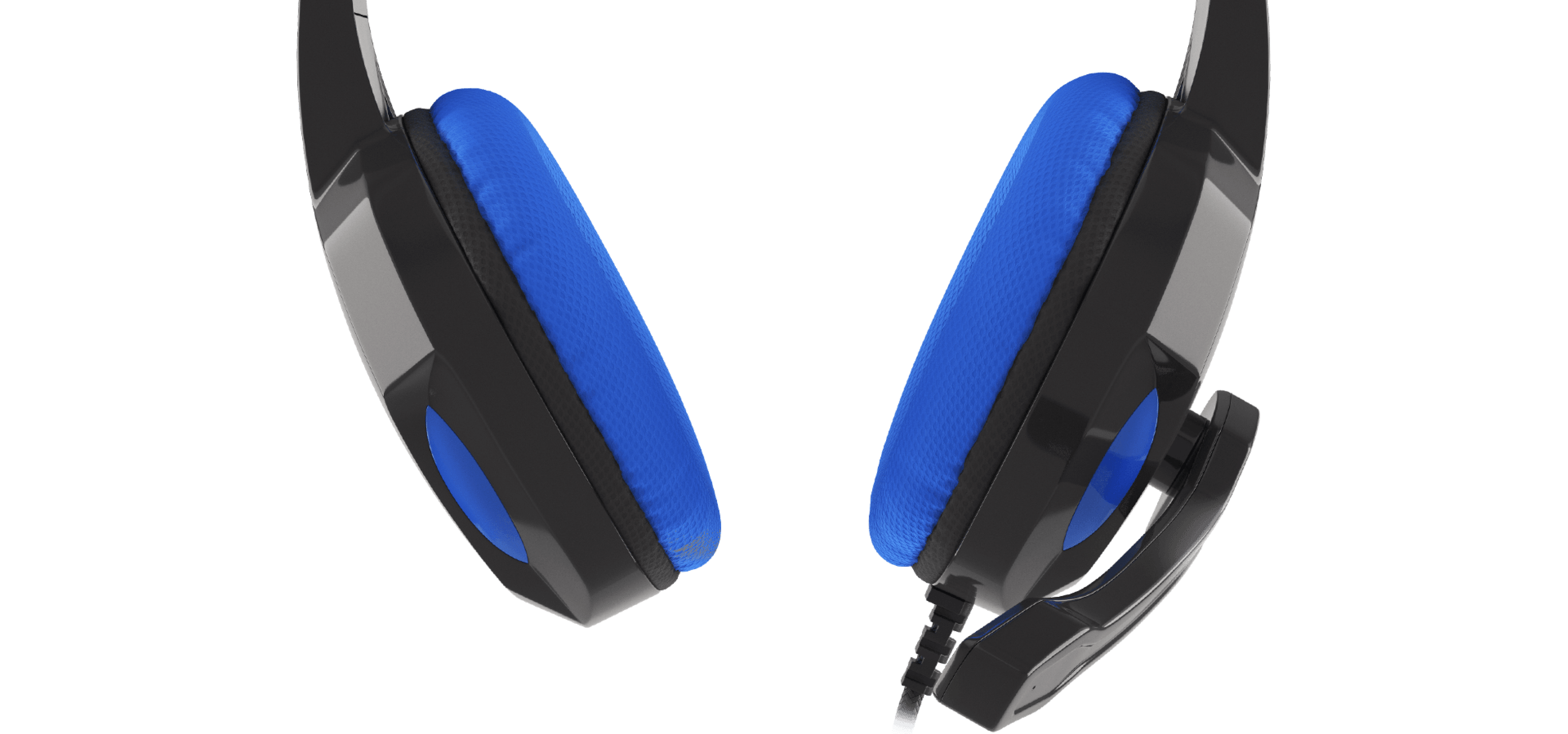 Black and blue Genesis Argon 100 over-ear headphones with a microphone attached
